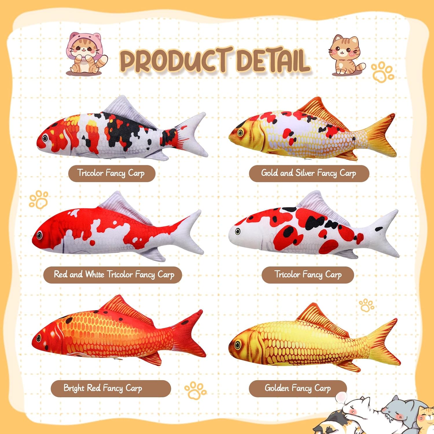 6 Pcs 12 Inch Fish-Shaped Soft Cat Cushions Pillow Realistic Pet Carp Play Pillow for Cats Birthday Gift(Classic Style) — image 3