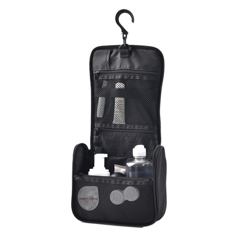 Hanging Toiletry Bag Polyester Travel Storage Organizer HB8012-1 black wash bag About 16x19x6cm โ image 2