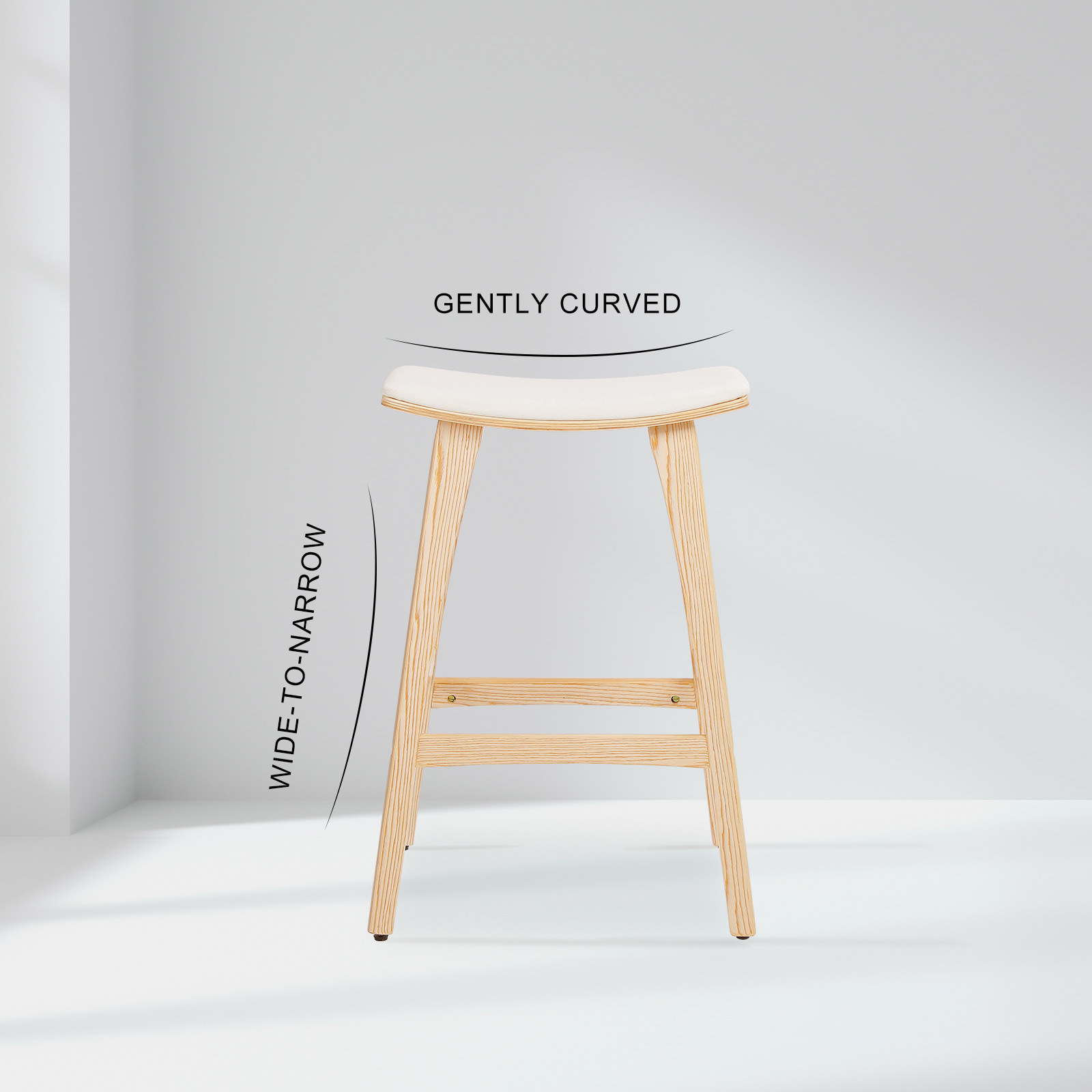 2X Wooden Bar Stool Padded Fabric Dining Chair KANSO 65cm BEIGE — image 4