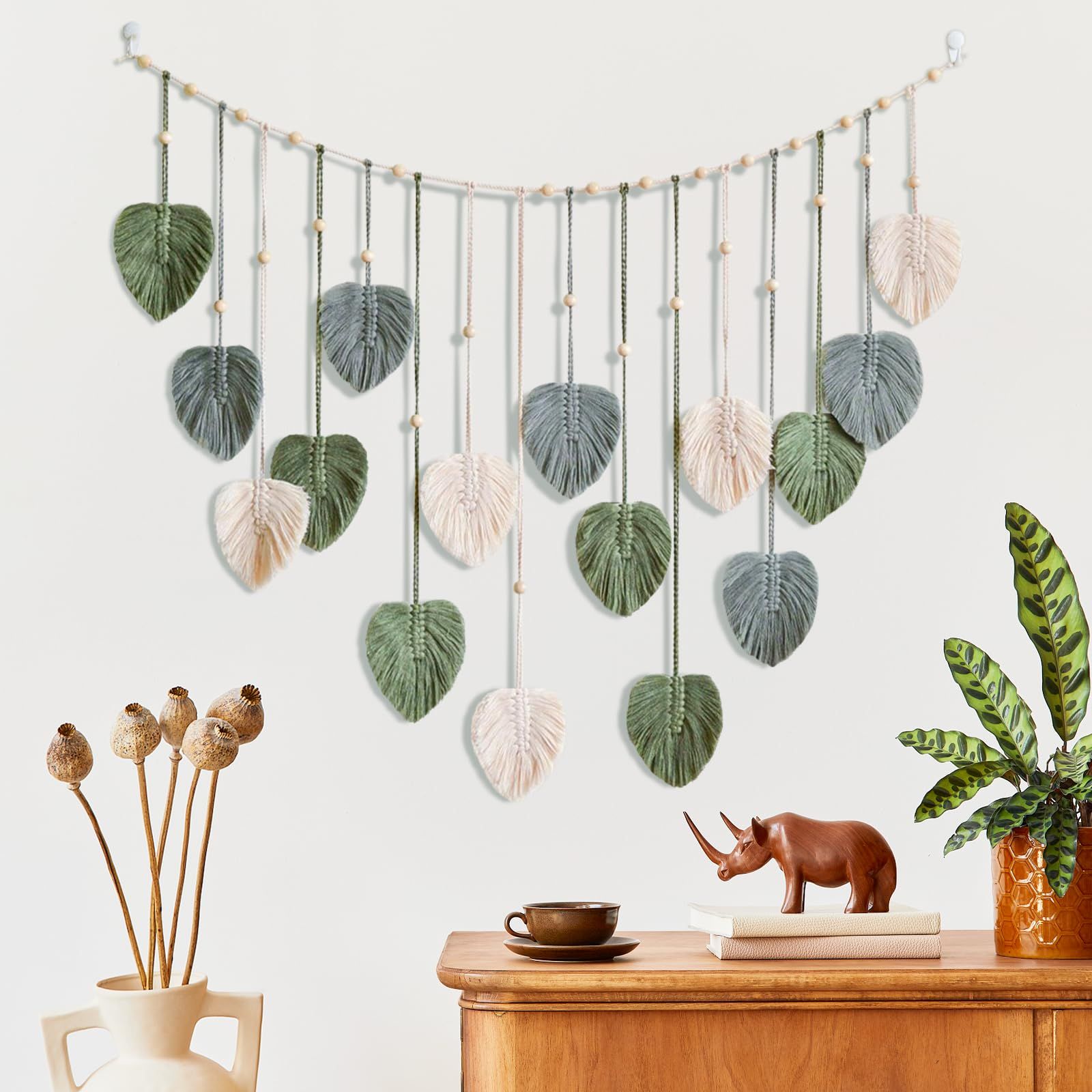 Large Chic Feather Wall Decor Leaf Hanging Photo Display Handmade Woven Wall Art Leaf Tapestry for Nursery, 29.5 × 47.3 Inch — image 5