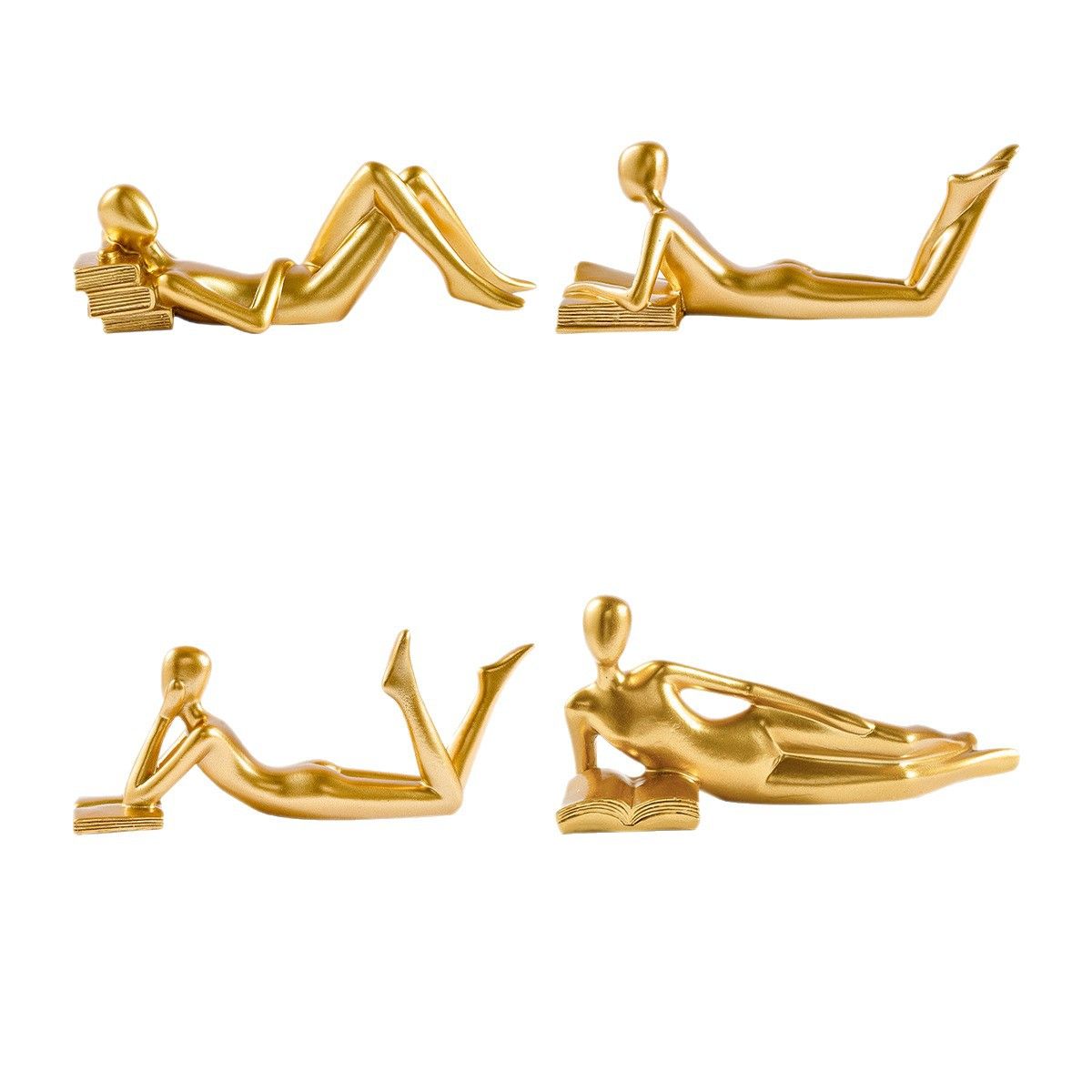 Gold Home Decor Thinker Reading Women Statue for Living Room, Modern Shelf Decor Accent Decorations, Resin Collectible Figurines Display for Office Bedroom