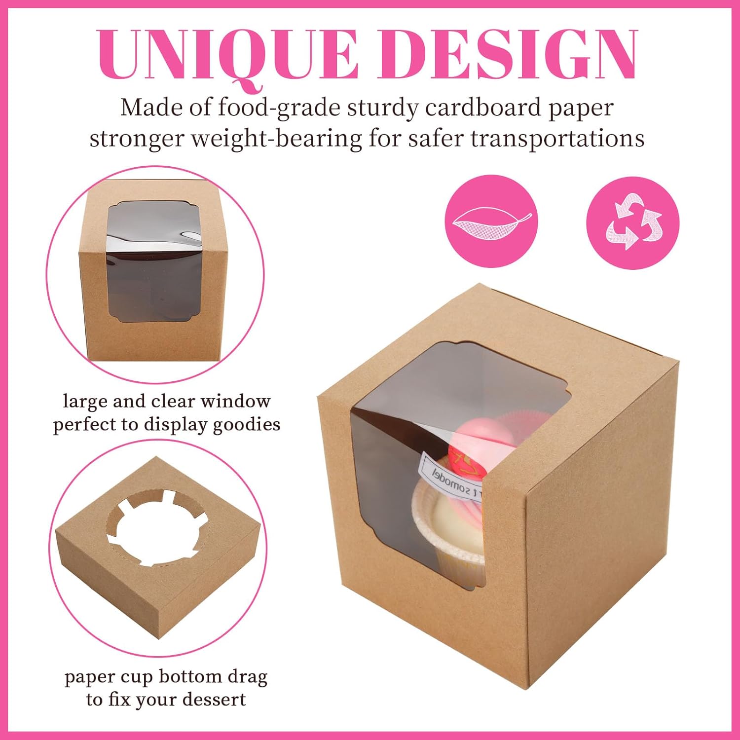 50 Pcs Cupcake Boxes Individual Cupcake Containers Pre-Assembled Single Cupcake Boxes 3.5"x3.5"x3.5" with 50 Pcs Inserts for Cupcakes Muffins Party โ image 4