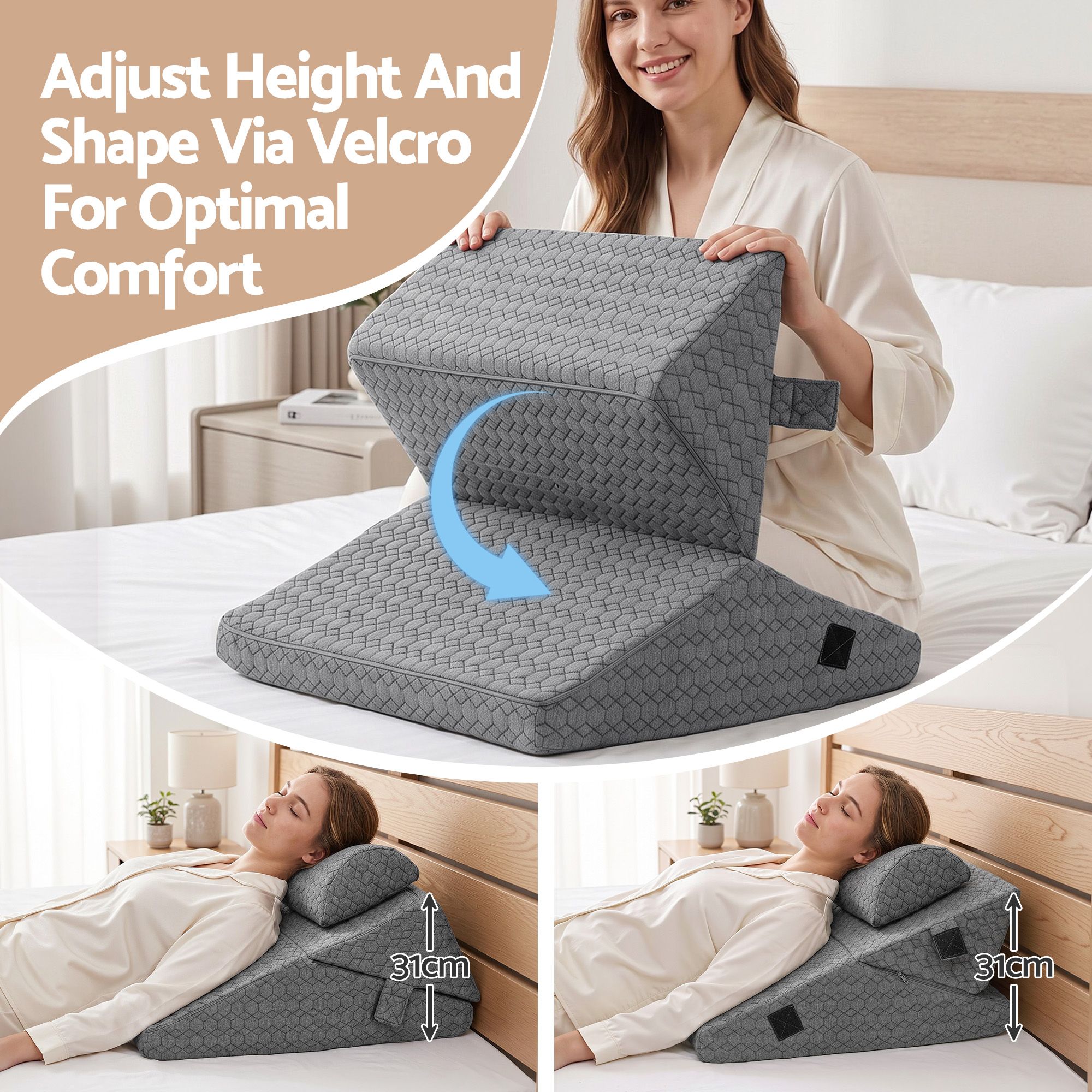 Giselle Bed Wedge Pillow for Headboard, Egg Gel Solves Night Sweats, Triangle Pillow for Reading & Sleeping, Adjustable Back & Neck Support, 30D Foam โ image 5