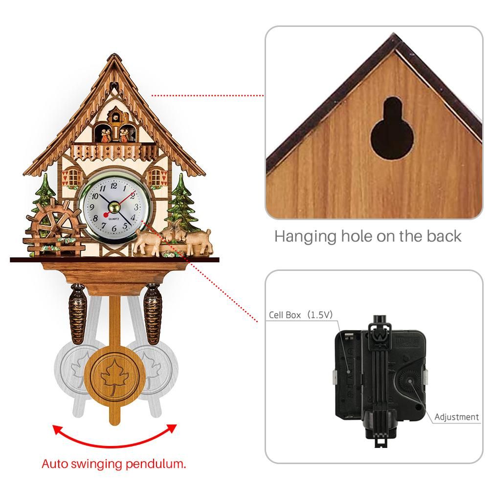 Cuckoo Clock Antique Wooden Cuckoo Birdhouse Wall Clock Home Decor Hanging Cuckoo Clock Auto Swing Bell Pendulum Home Decor โ image 3