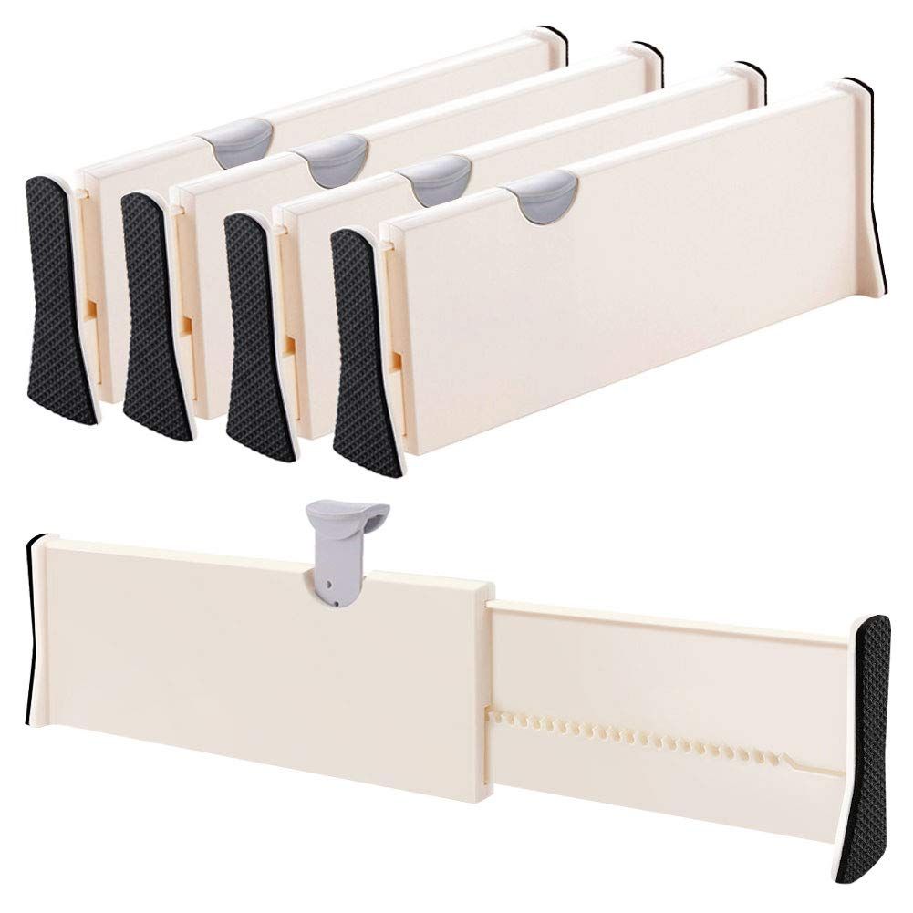 Drawer Dividers 4 Pack, Adjustable Separators High Expandable Bathroom, Closet,Clothing, Office, Kitchen Storage