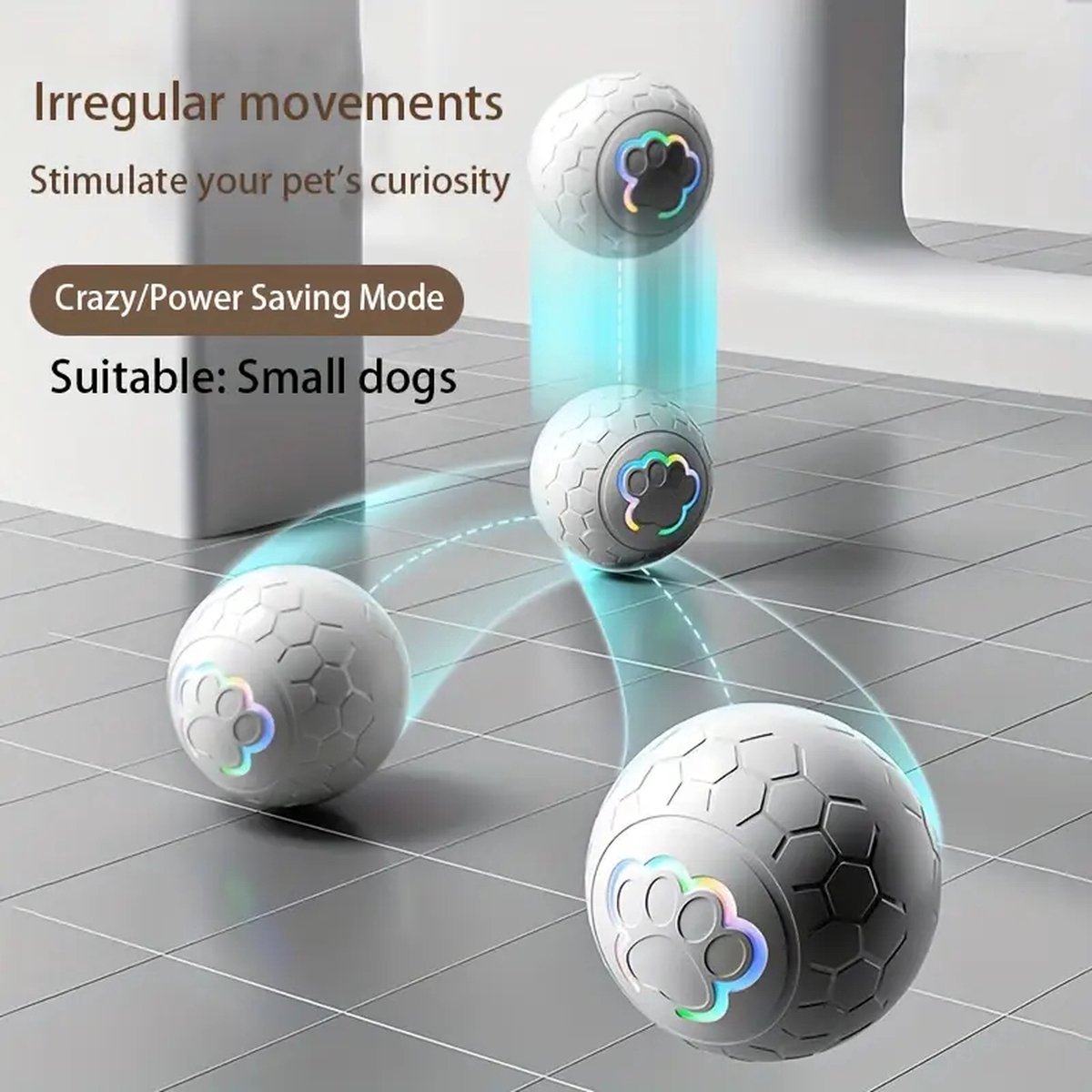 Interactive Dog Toy - Self-Rolling Dog Ball - Durable Automatic Dog Ball, Light Grey - 5.6 cm — image 5