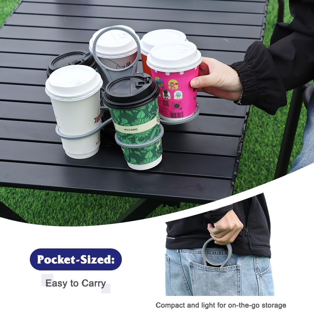 Foldable Drink Holder - 6-Cup Beverage Carrier/Storage Box - 2 Pack - Grey - Collapsible Cup Holder for Coffee/Soft Drinks/Pints/Beer - Portable Sturdy Durable — image 3