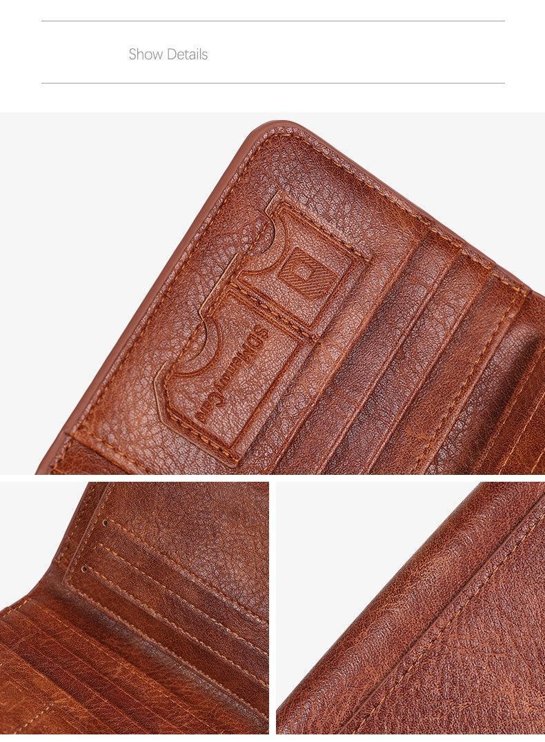 Premium Vintage PU Men Trifold Wallet Slim Short Foldable Credit Card Holder Coin Purse Black Ideal Christmas Gift — image 4