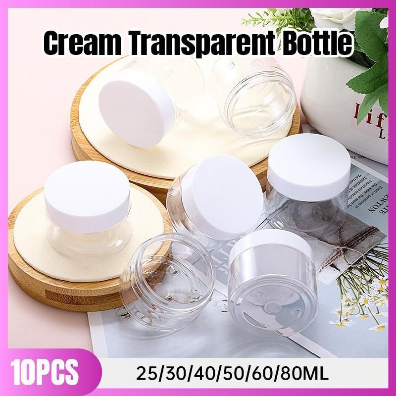 10pcs Transparent Wide Mouth Cream Dispenser White Lid Bottle Plastic Jar - 40ml โ image 2