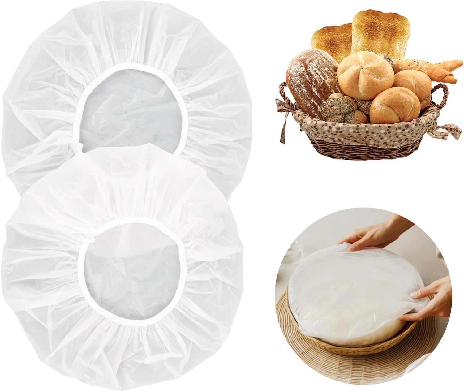 Reusable Bowl Covers for Bread Proofing 2pcs Eva Plastic Bowl Cover Stretch Elastic Food Storage Wrap Shower Caps Sourdough Rising Basket Dough Bread Baking