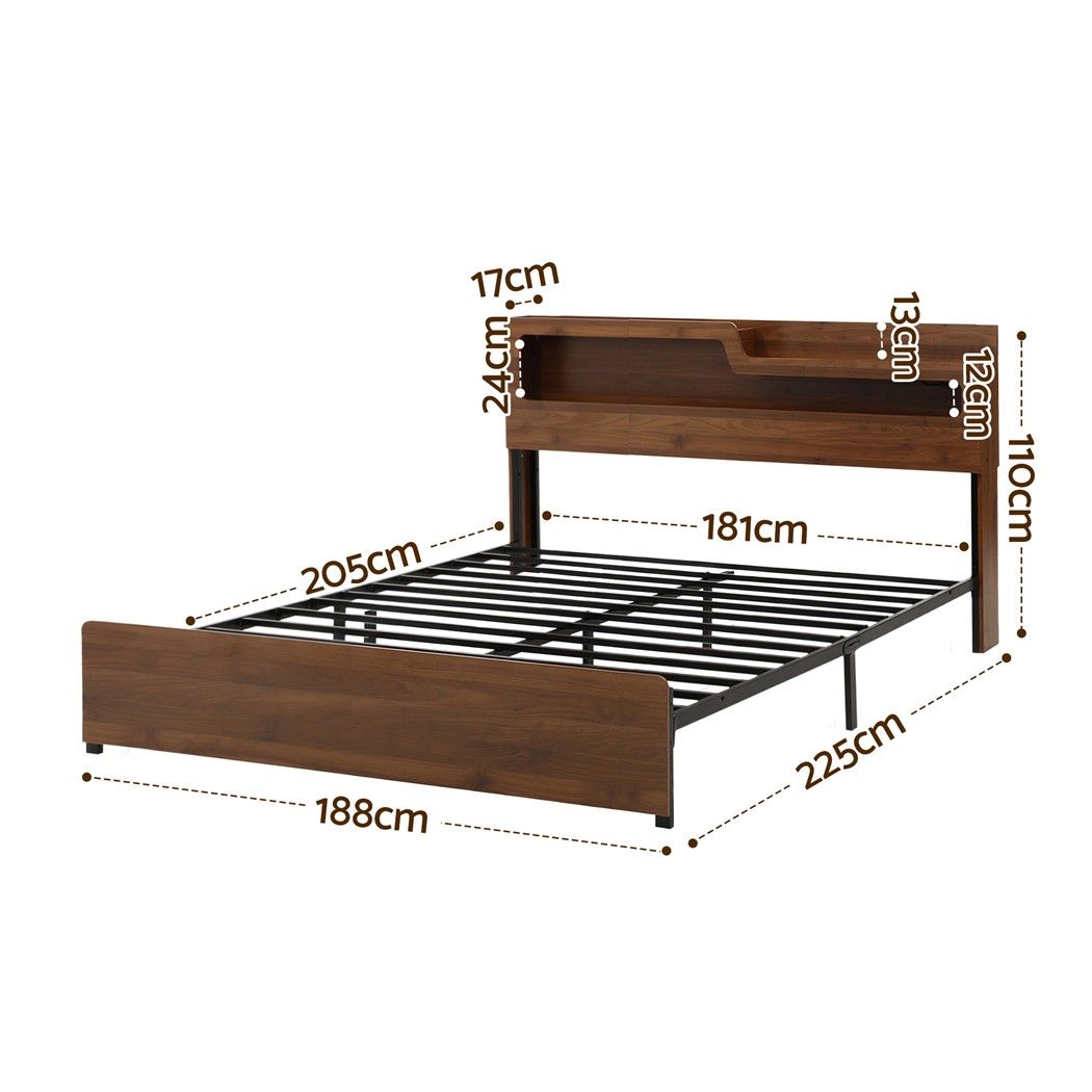Artiss King Bed Frame Metal with Charging Station LED Light Storage Shelf โ image 3