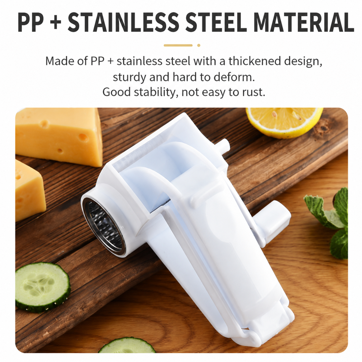Rotary Cheese Grater with 3 Stainless Steel Blades and Safe Top Pressing Cover - Manual Hand Crank Shredder, Stable and Effortless for Cheese Vegetables & โ image 3