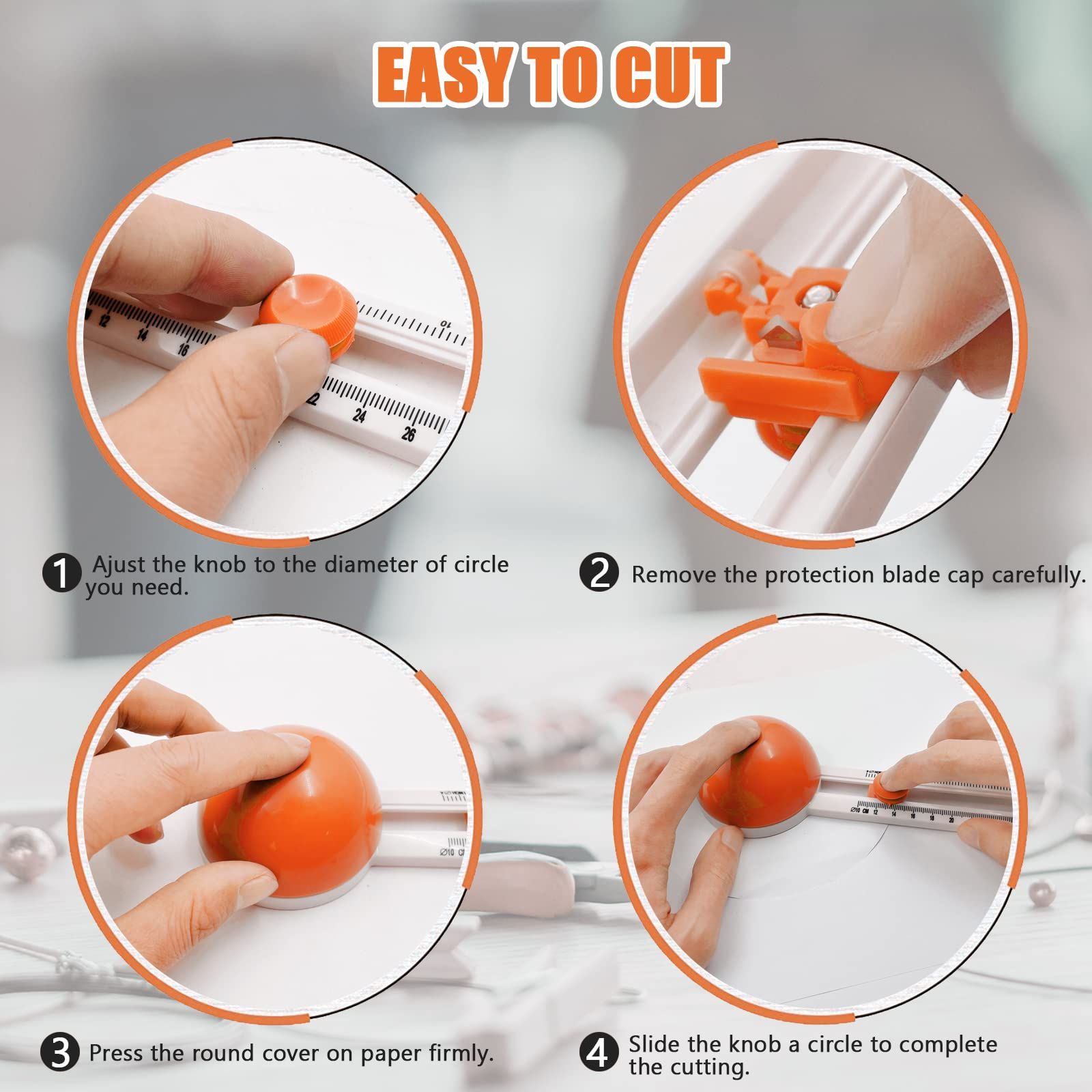 Adjustable Circular Paper Cutter, Rotary Paper Trimmer Scrapbooking Making Tool with Replacement Blades(Orange) — image 3