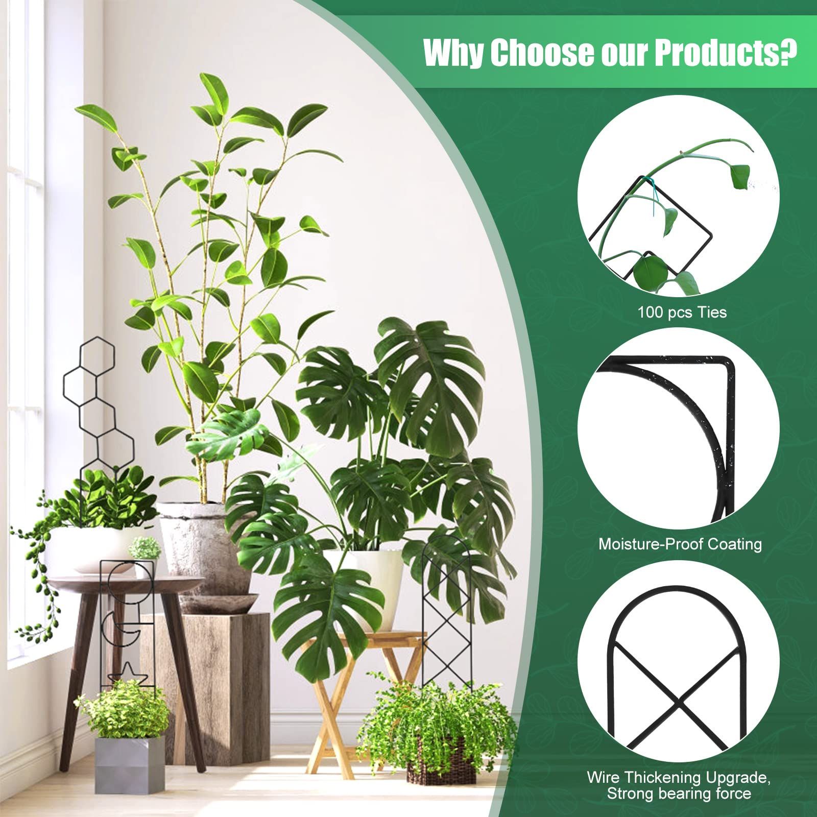 Plant Trellis for Climbing Plants Indoor, 15.94Inch Small Garden Metal Houseplant Trellis for Potted Plants Outdoor 4 Patterns — image 2