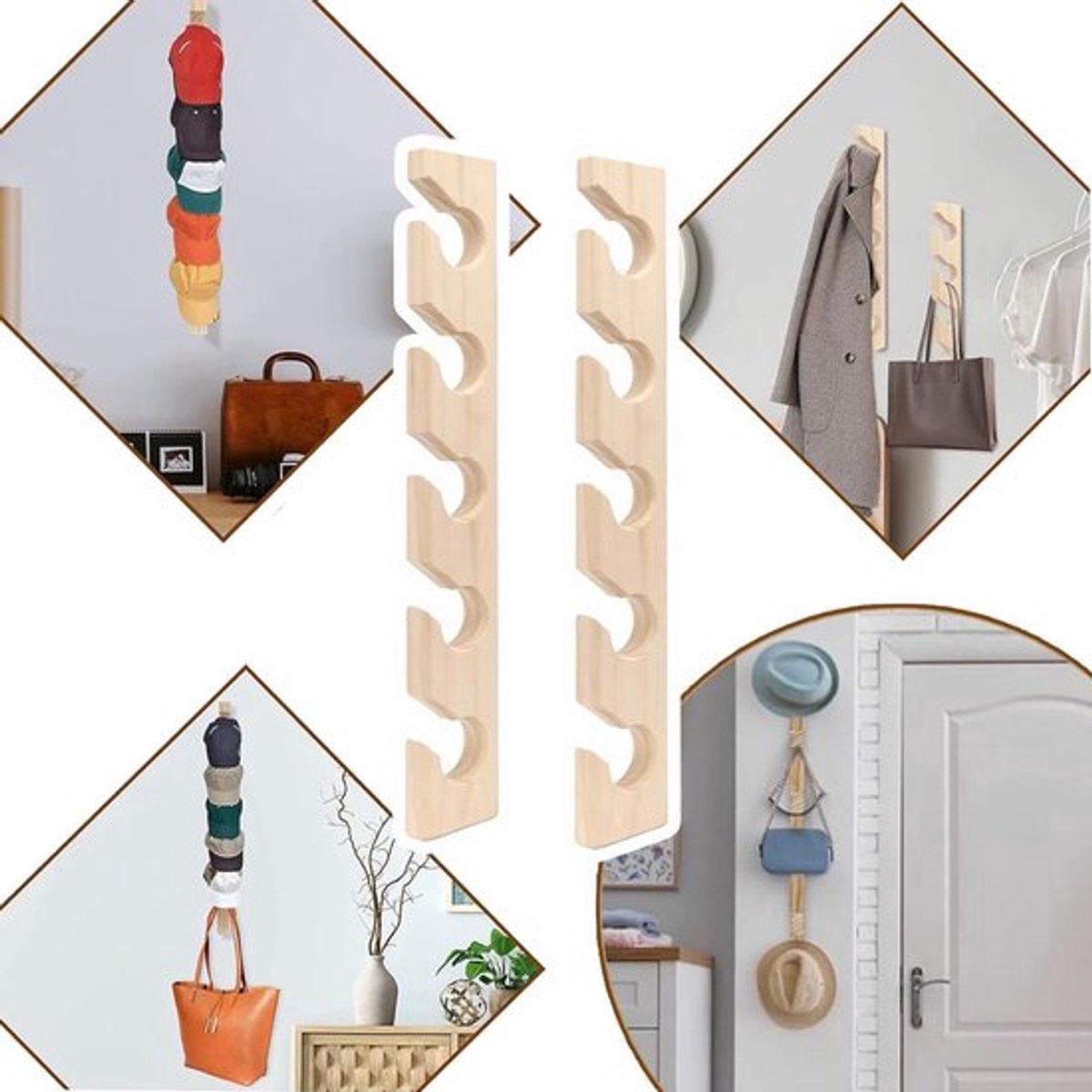 Hat Rack - 2 Pieces - Cap Rack - Cap Holder - Storage for Caps and Holders - Organizer for Caps - Coat Hook - Wall Coat Rack - Wall Hooks - Clothes Hooks — image 5