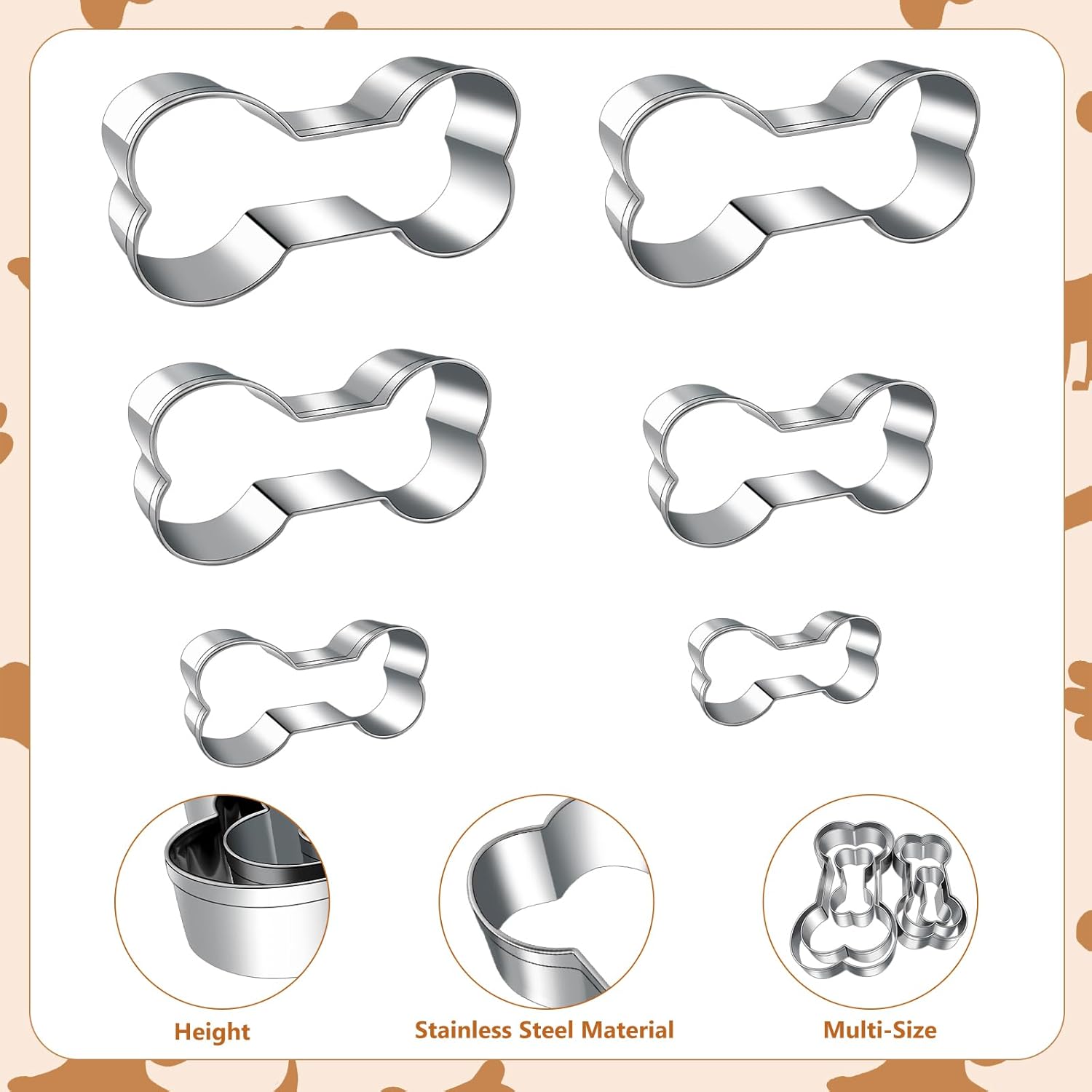 Dog treats Cutters Set 6 Pieces Dog Cookie Cutter sets Different Sizes Mini Small Medium Big Cut Out for Homemade Treats and Baking — image 2