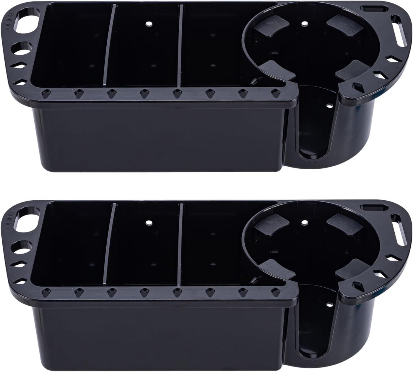 2‑Pack Marine Boat Caddy Storage Rack with Cup Holder, Multi‑Purpose Organiser for Pontoon, Kayak, Bass Boat and Fishing Tools, Black