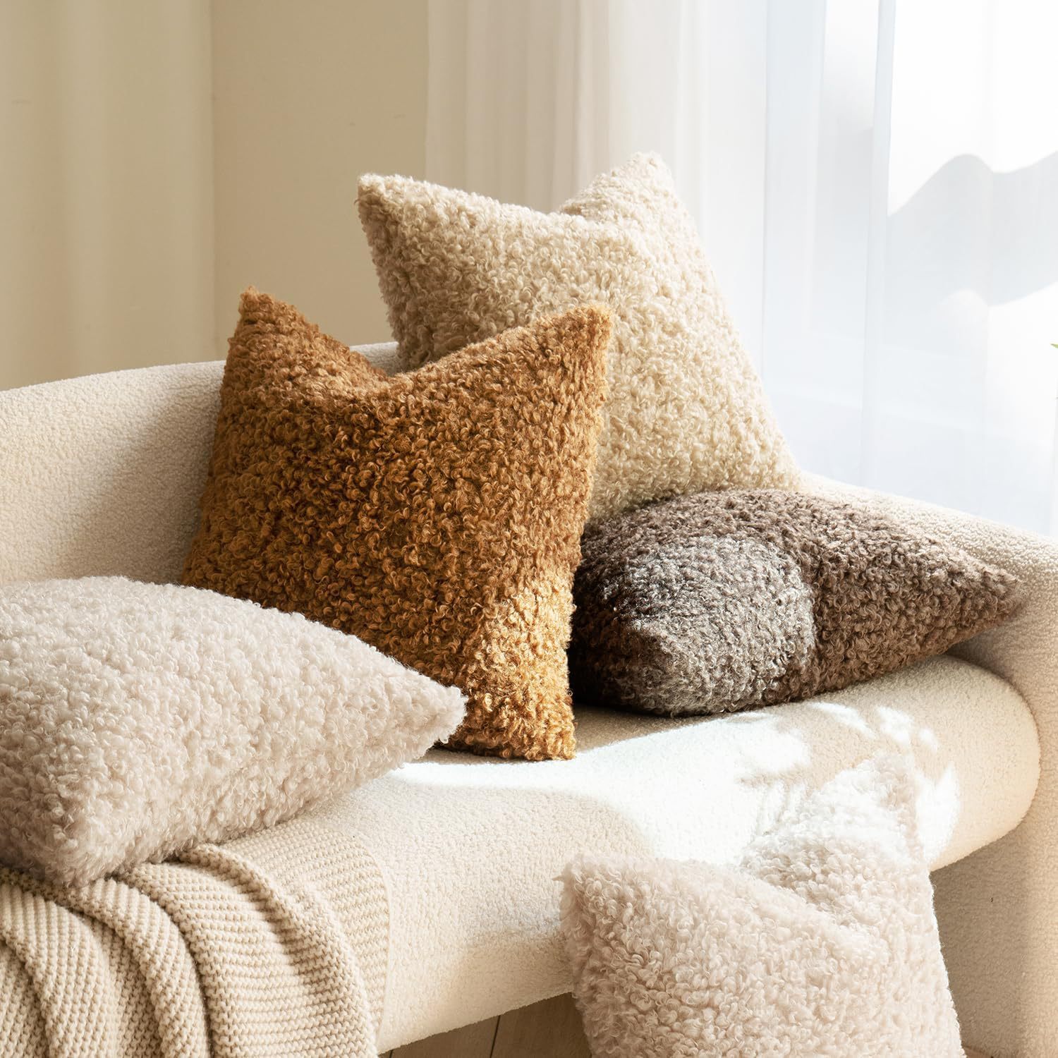 2 Pcs Coffee Cozy Teddy Boucle Cushion Cover - Plush Decorative Square Pillow Case for Sofa & Bed โ image 2