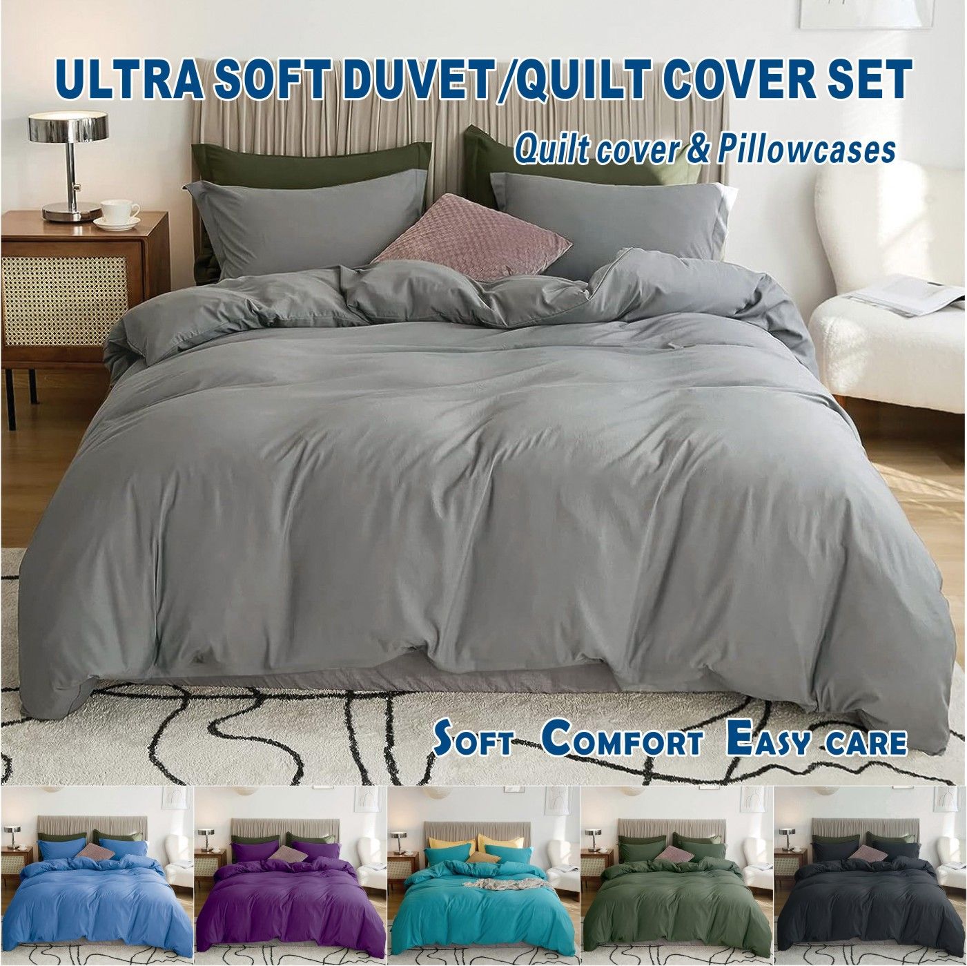 3 Piece Hotel Soft Microfiber Quilt Cover Set-2000TC Duvet/Donna Cover Set & Pillowcases -1 Quilt Cover Zipper Closure & 1 x Pillowcases-Breathable Bedding