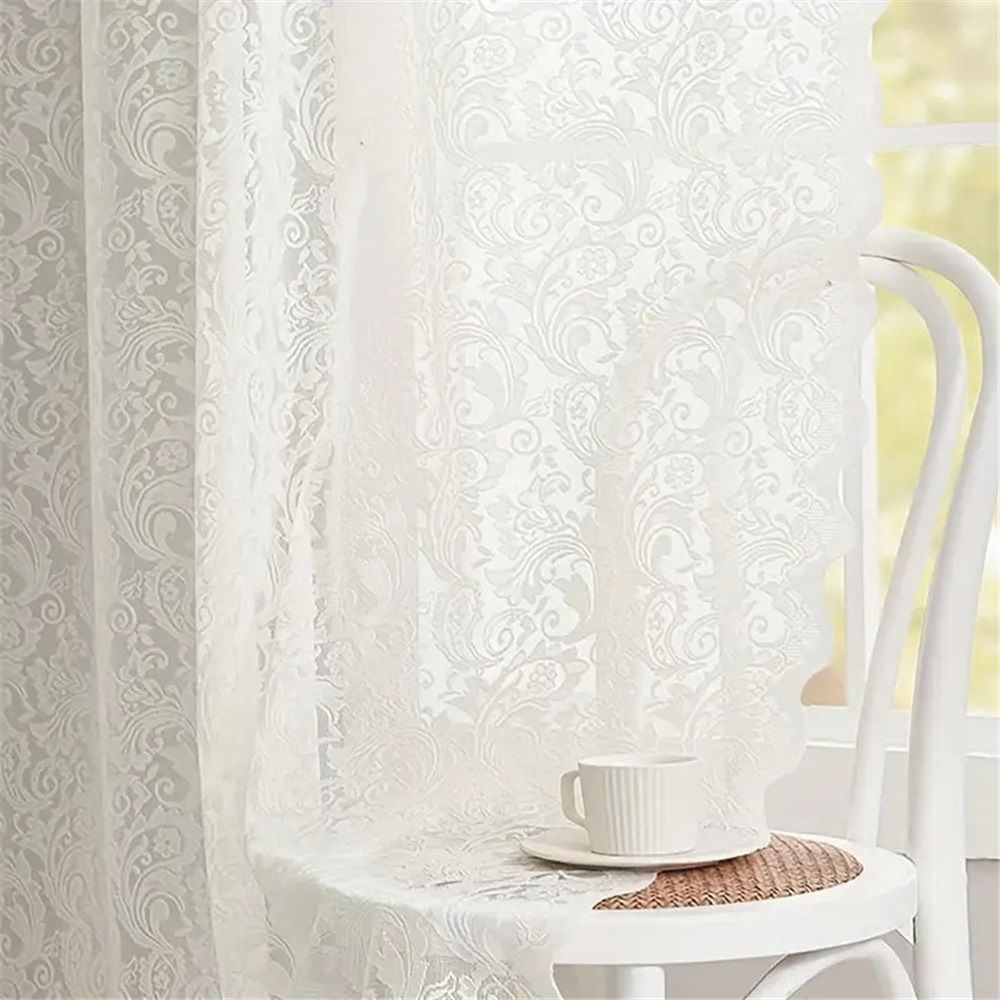 Vintage Lace Curtains 84 Inches Long-Romantic Flowers and Branch Sheer Lacy Curtains for Living Room French Door 1 Pair Rod Pocket, 55 x 84 Inch Ivory — image 2