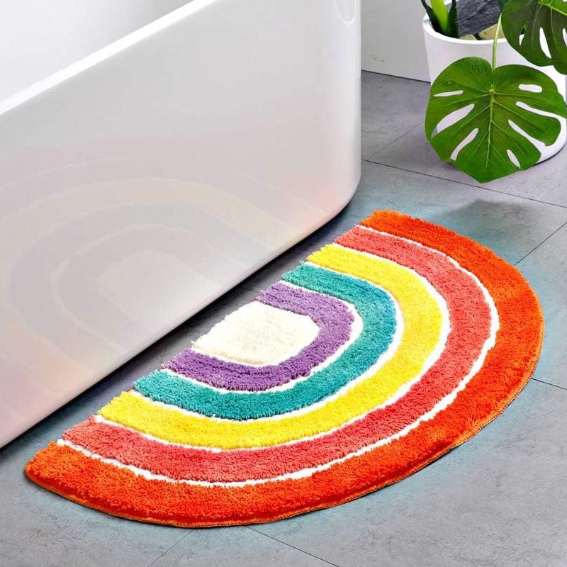 Rainbow Bath Mat Colorful Flocking Rainbow Bathroom Rugs Microfiber Absorbent Non Slip Rainbow Rug Bath Room Front Door Machine — image 2