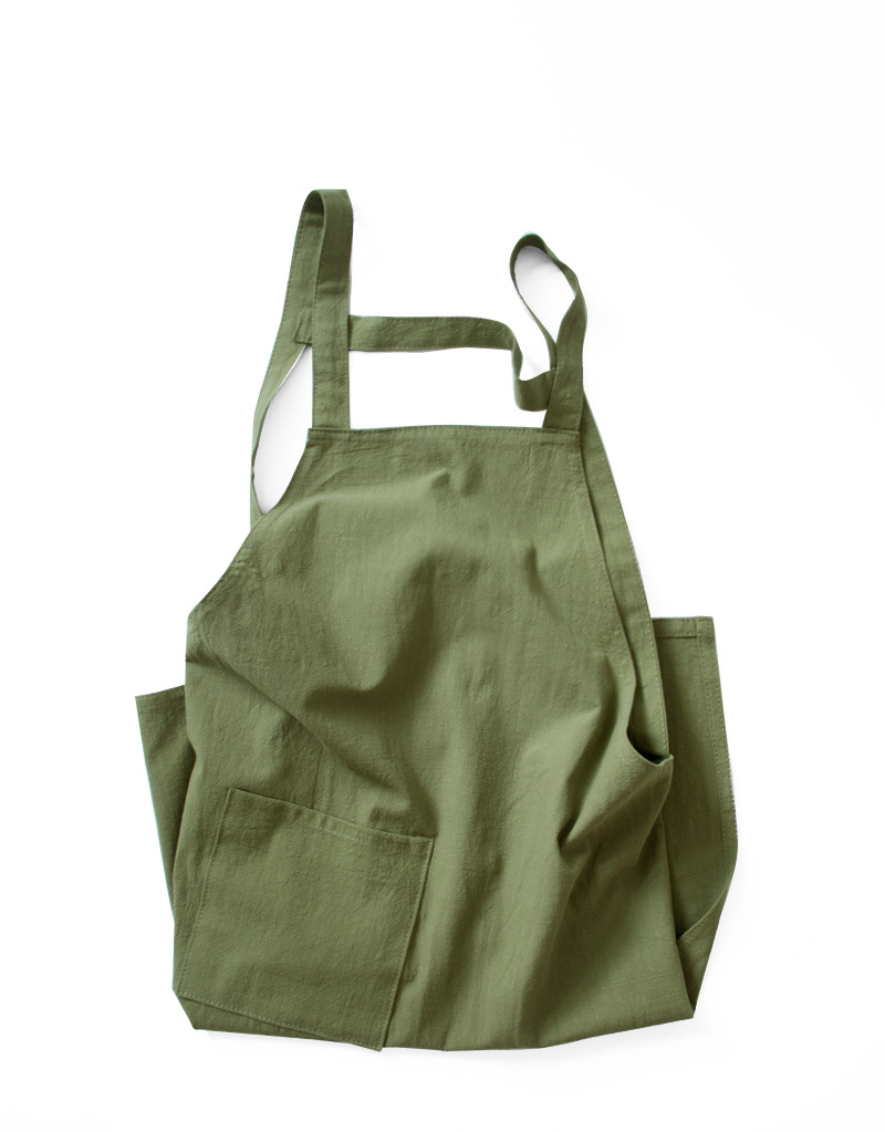 Navy Blue Cotton Linen H-Back Apron - Solid Color Kitchen Cooking Apron with Pocket — image 6