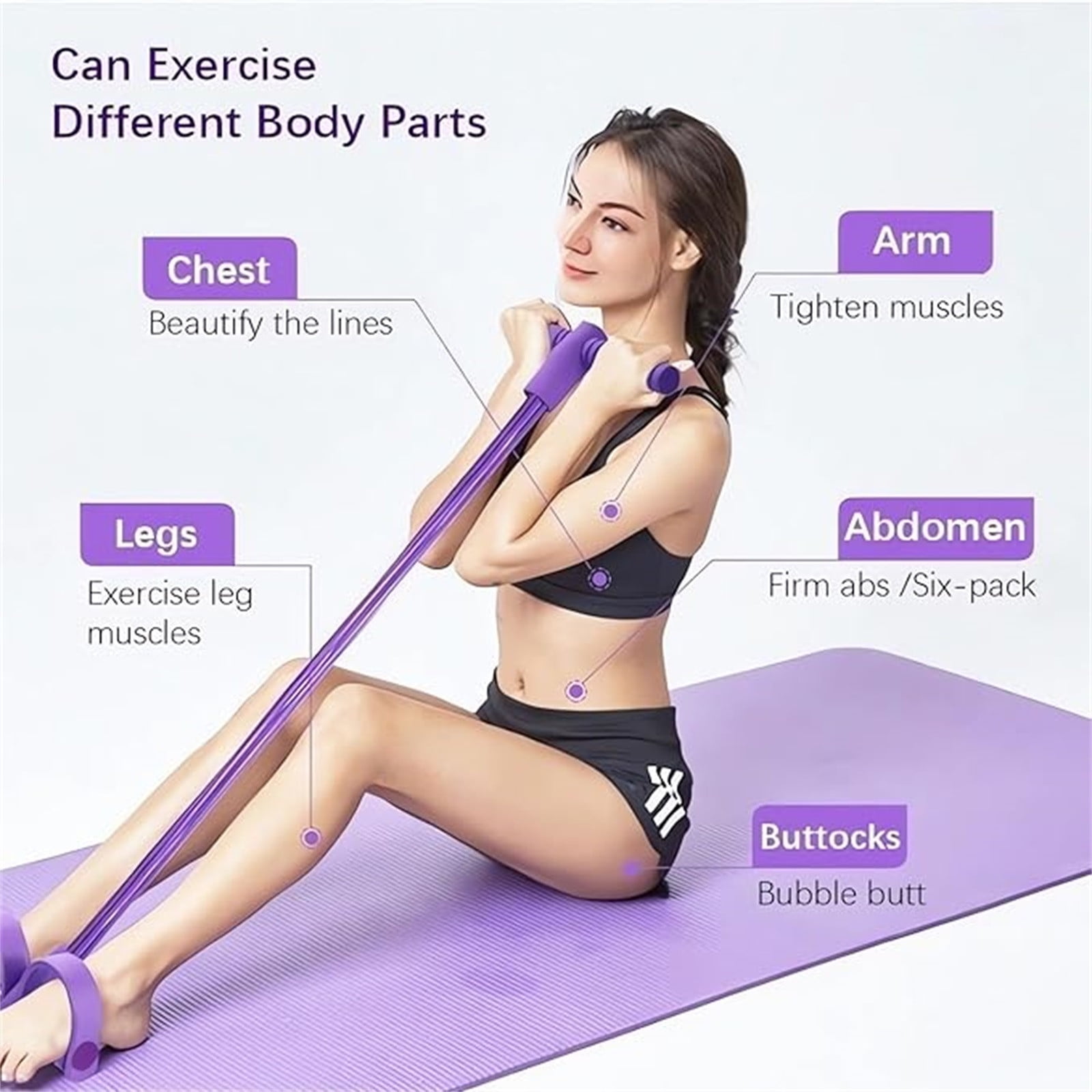 1 Piece !4-Tube Pedal Puller Resistance Rope - Foot Pedal Resistance Band, Yoga Elastic Exercise Bands, for Women Jump Fitness, Purple — image 3