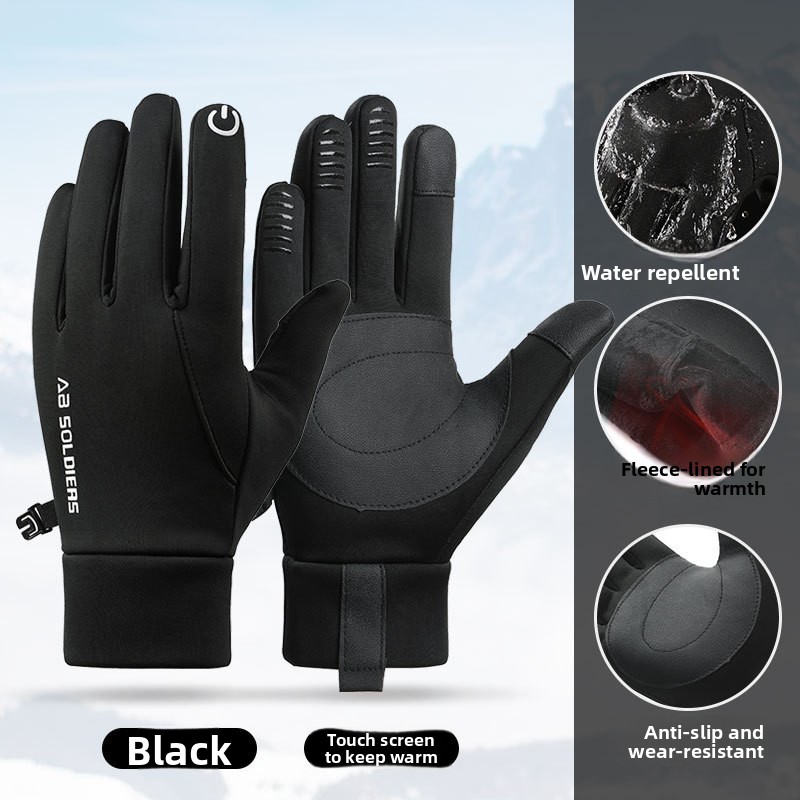 Grey Winter Thermal Gloves for Men Outdoor Cycling Driving Waterproof Touch Screen Warm Fleece Lining Anti-Slip(Size:XL) — image 2