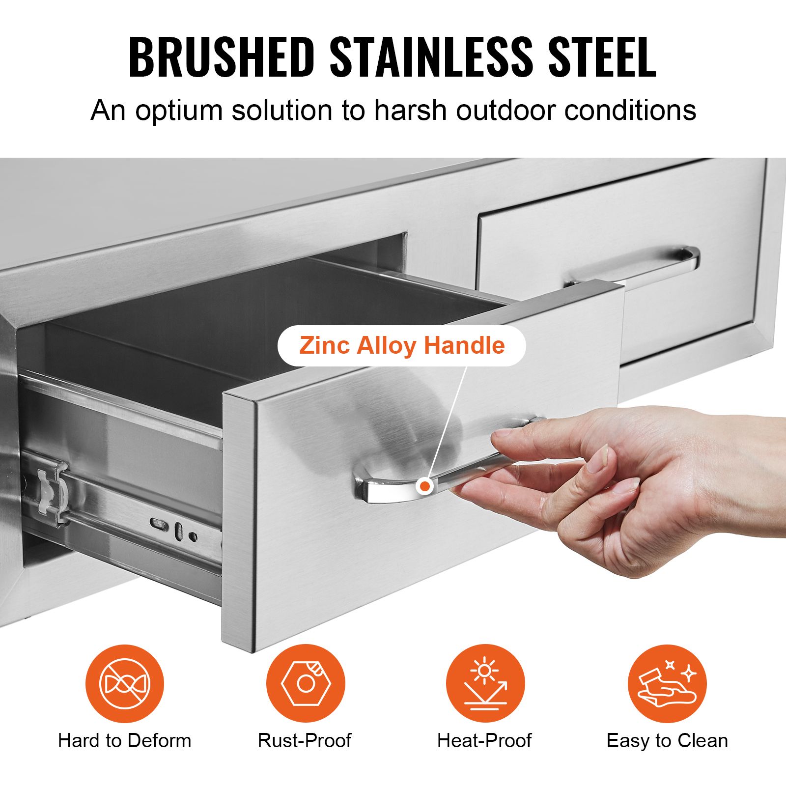 Outdoor Kitchen Drawers 30" W x 10" H x 20" D, Horizontal Double BBQ Access Drawers Stainless Steel with Handle, BBQ Island Drawers for Outdoor Kitchens or — image 4