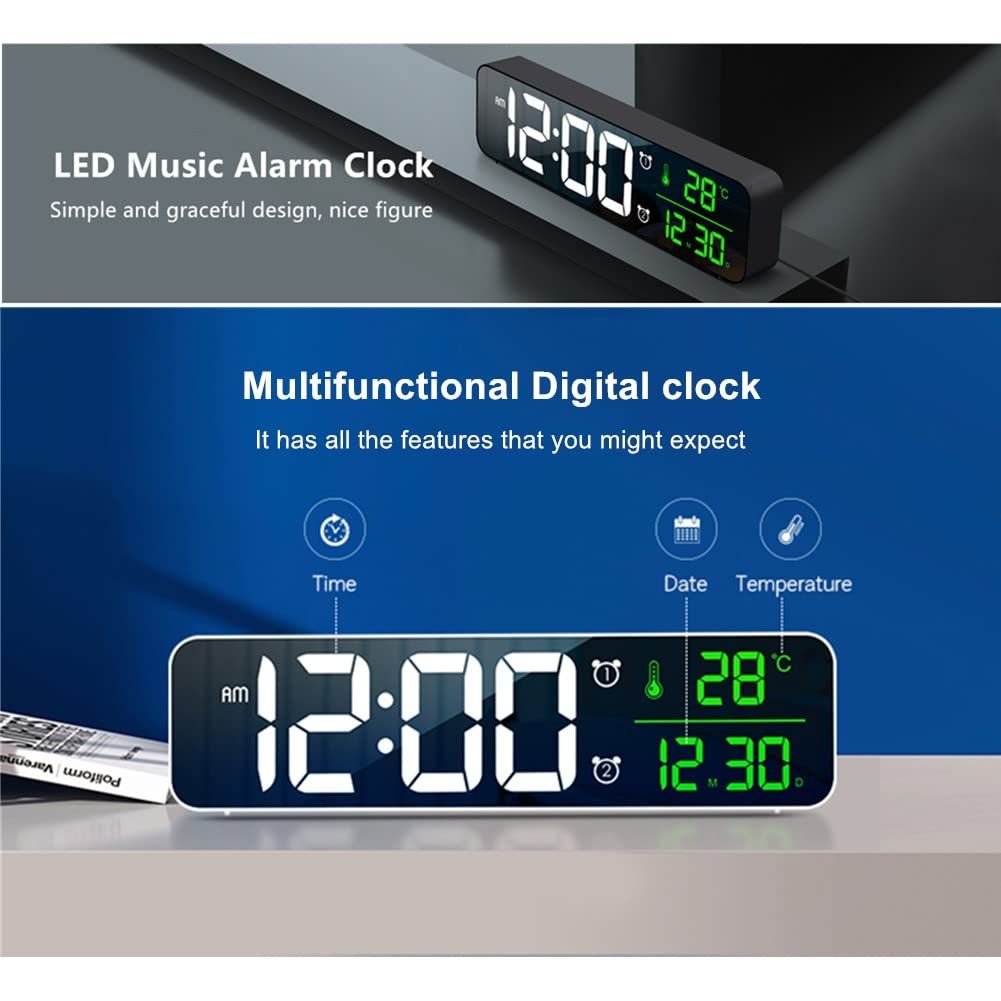 Digital Large Display Alarm Clock for Living Room Office Bedroom Decor LED Electronic Date Temp Display Wall Electric Clocks Black — image 3
