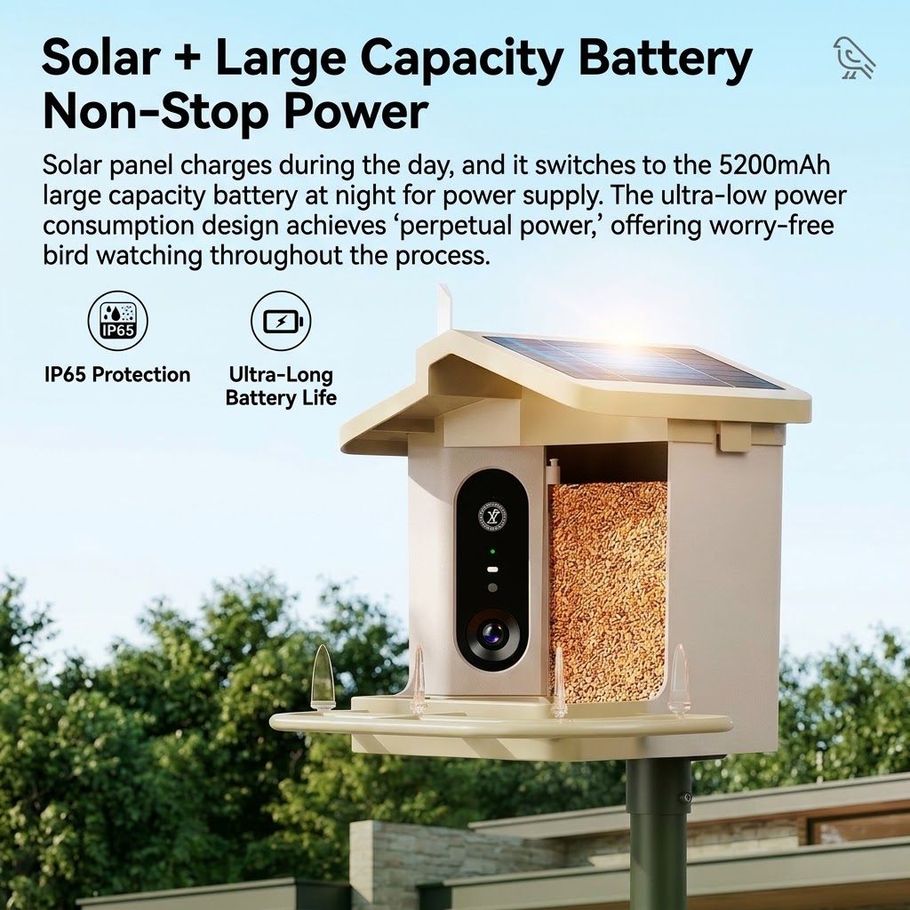 Smart Bird Feeder with 2K-4K Ultra HD AI Bird Recognition, Solar-Powered Outdoor Camera Feeder for Garden, Balcony, or Tree Mounting — image 3
