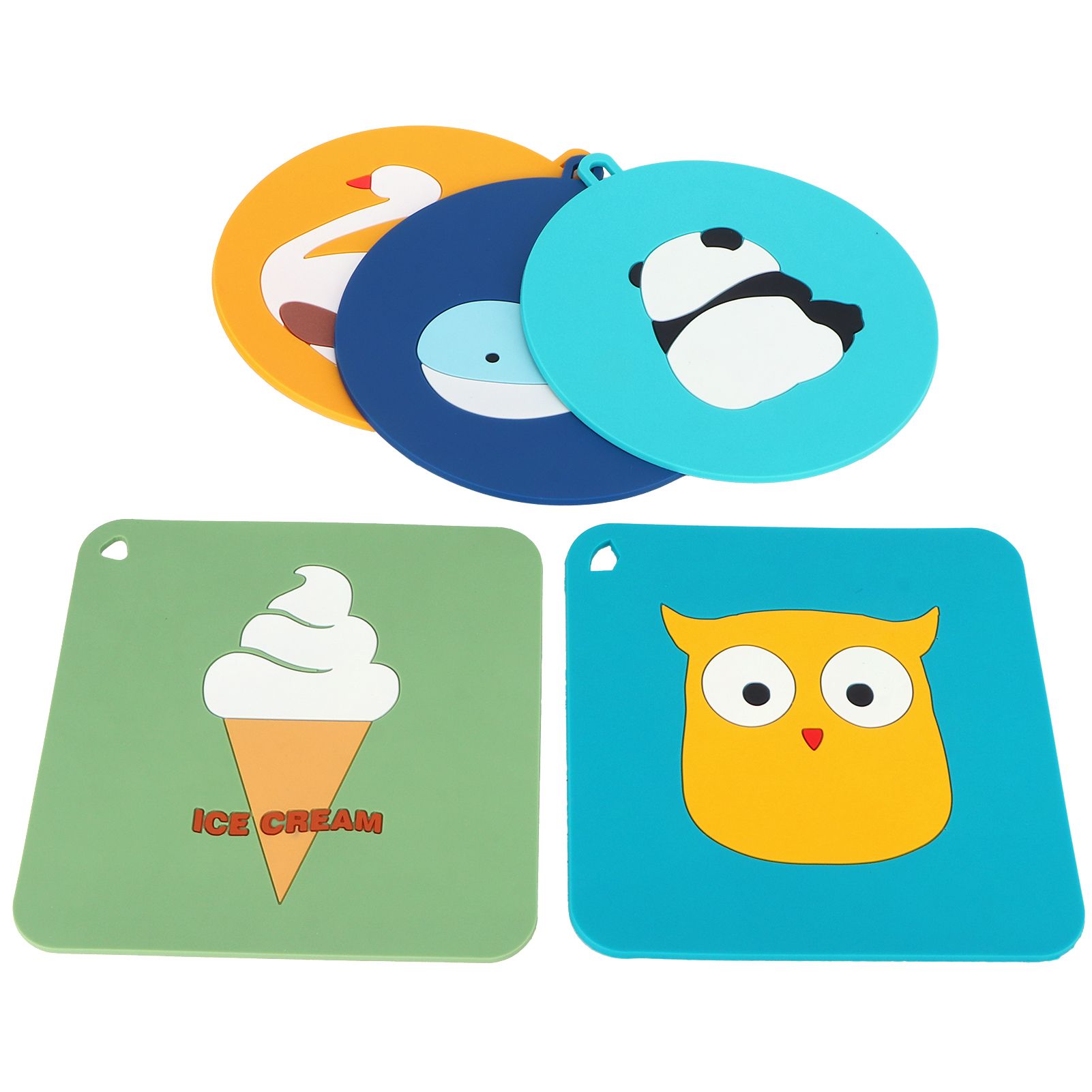 5PCS Silicone Placemat Cute Cartoon Animals Coaster Heat Resistant Table Mats for Home Kitchen — image 2