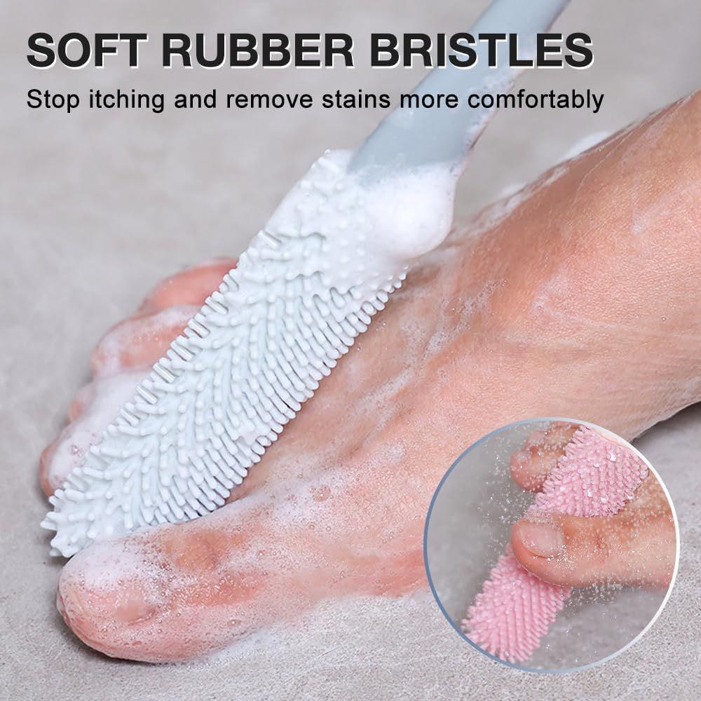 Toe Gap Cleaning Brush, Foot Back Scrubber in Shower, Long Handle Foot Bath Brush, Silicone Body Scrubber, Exfoliating for Men and Women (Gray) — image 3