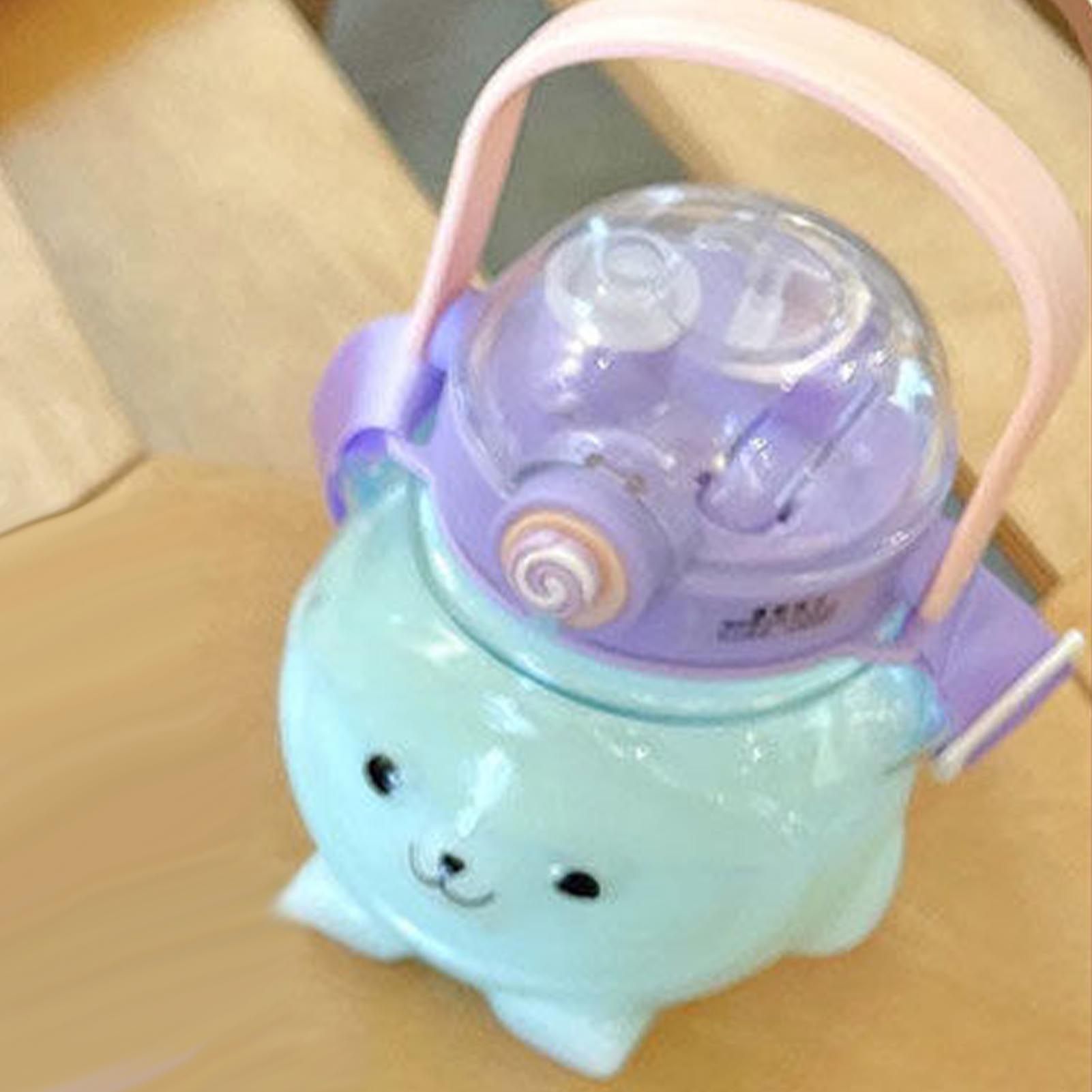Large Water Bottle 1000ml Cartoon Bear Shape Portable Drinking Bottle with Straw Strap for Summer Purple — image 6