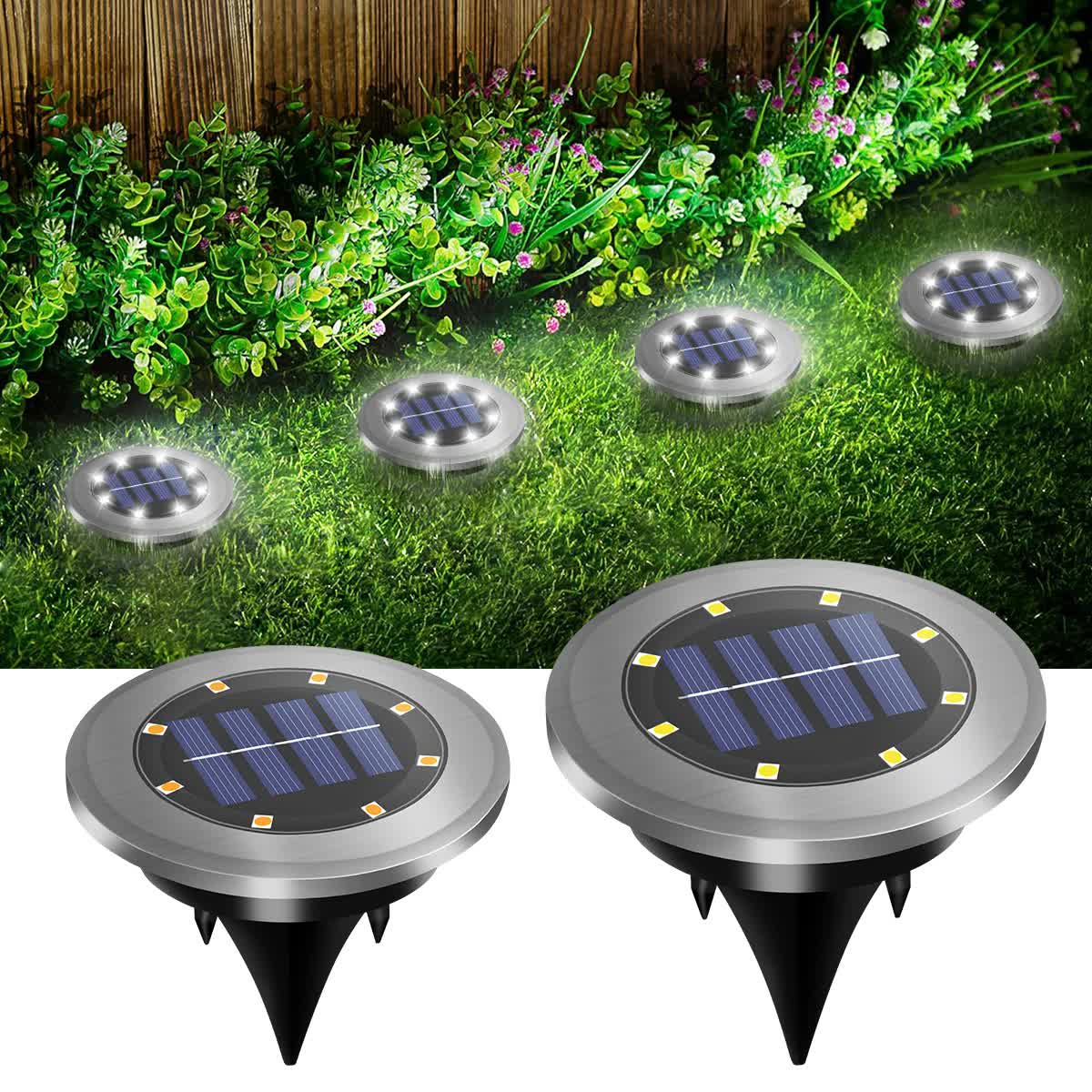 4-Pack New Solar LED In-Ground White Lights (Single 8.3x8.3x10 cm) - Stainless Steel & ABS Waterproof Outdoor Garden Pathway and Landscape Spike Lamp — image 2
