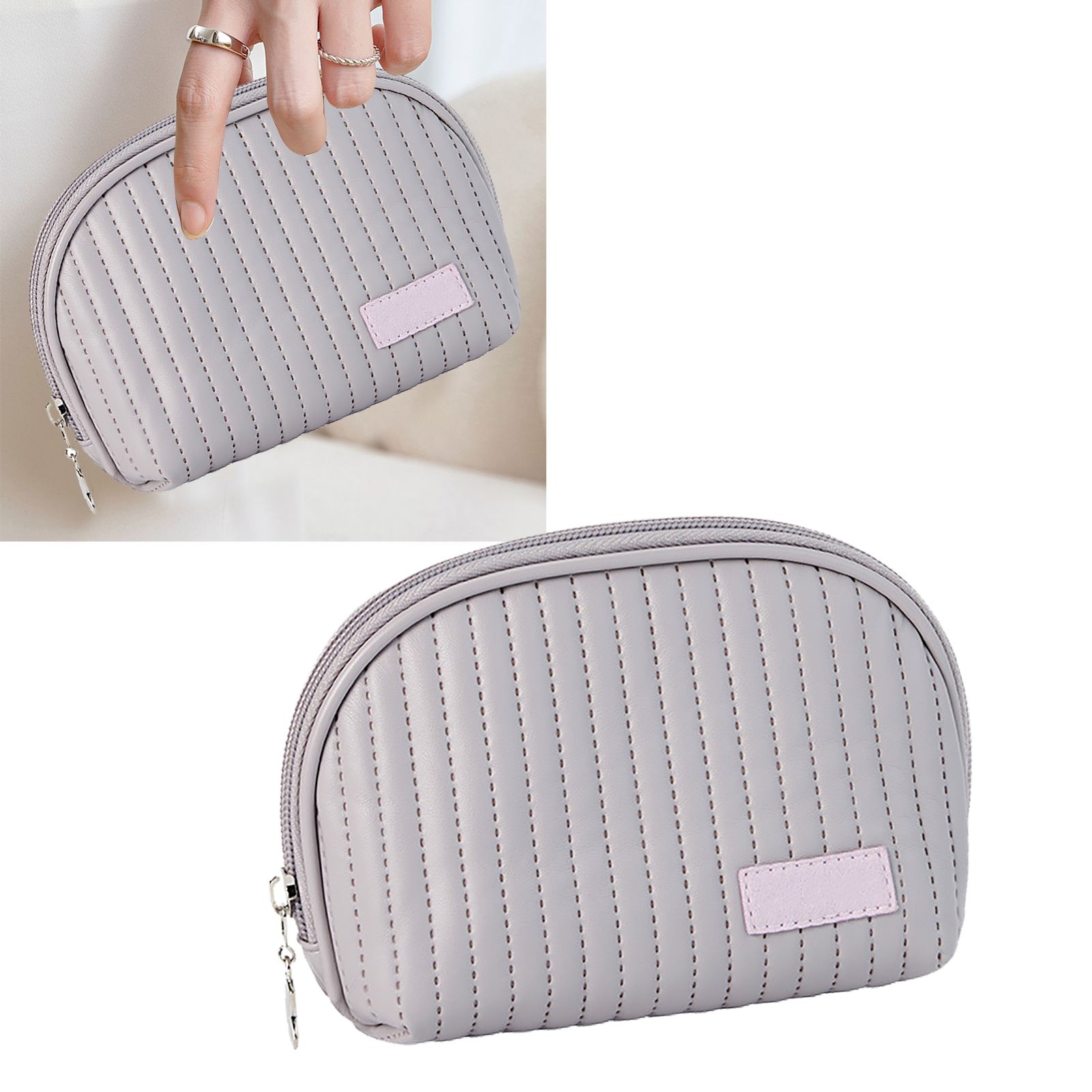 PU Leather Makeup Bag Portable Large Capacity Storage Travel Makeup Bag for Lipstick Cosmetic Purple — image 5