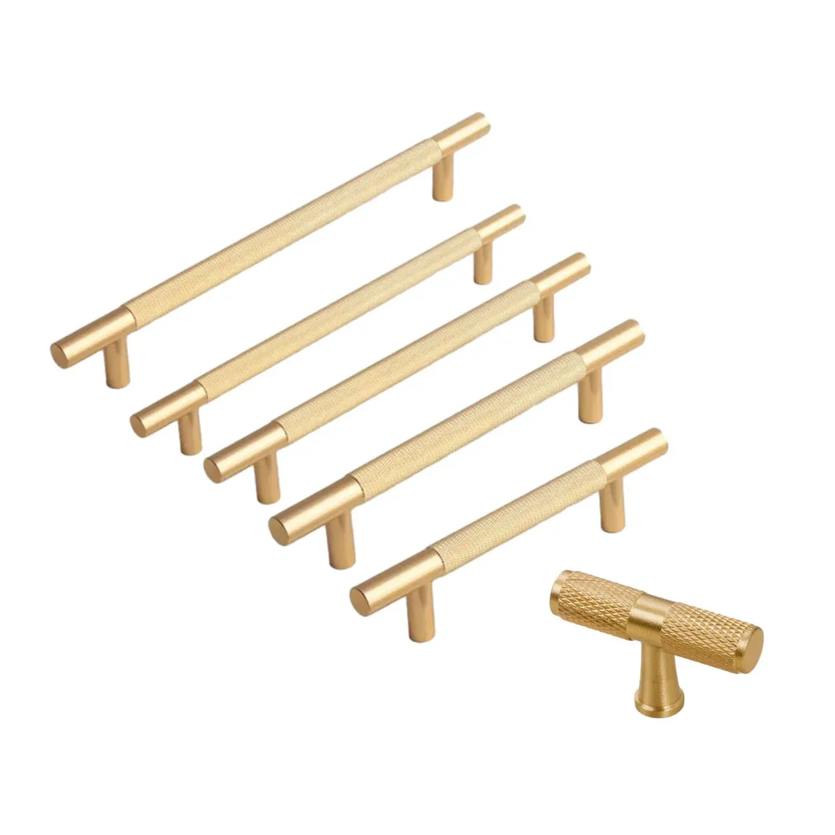 Light Luxury Cabinet Handle Full Copper Gold Straight Knurled Drawer Door Pull - 224mm — image 3