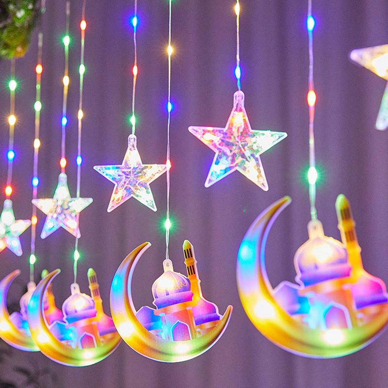 Lights Moon-Star Curtain Lights: 8 Modes Ramadan Decorations Curtain String Lights Fairy String Lights for Kids Bedroom Decor — image 2