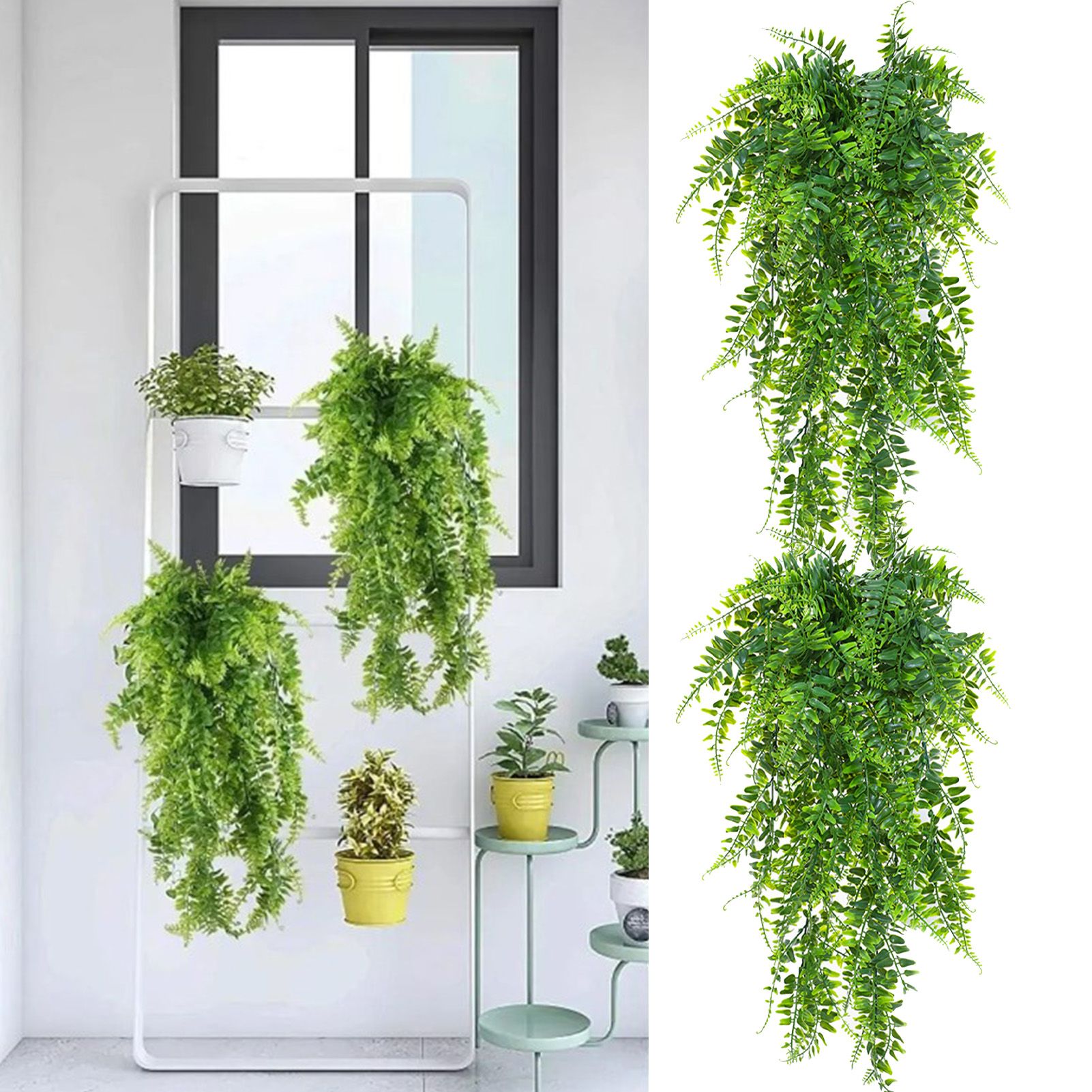 2pcs Artificial Hanging Plants Fern Plastic Green Fake Wall Hanging Ferns Plants for Garden Wedding Decoration — image 6
