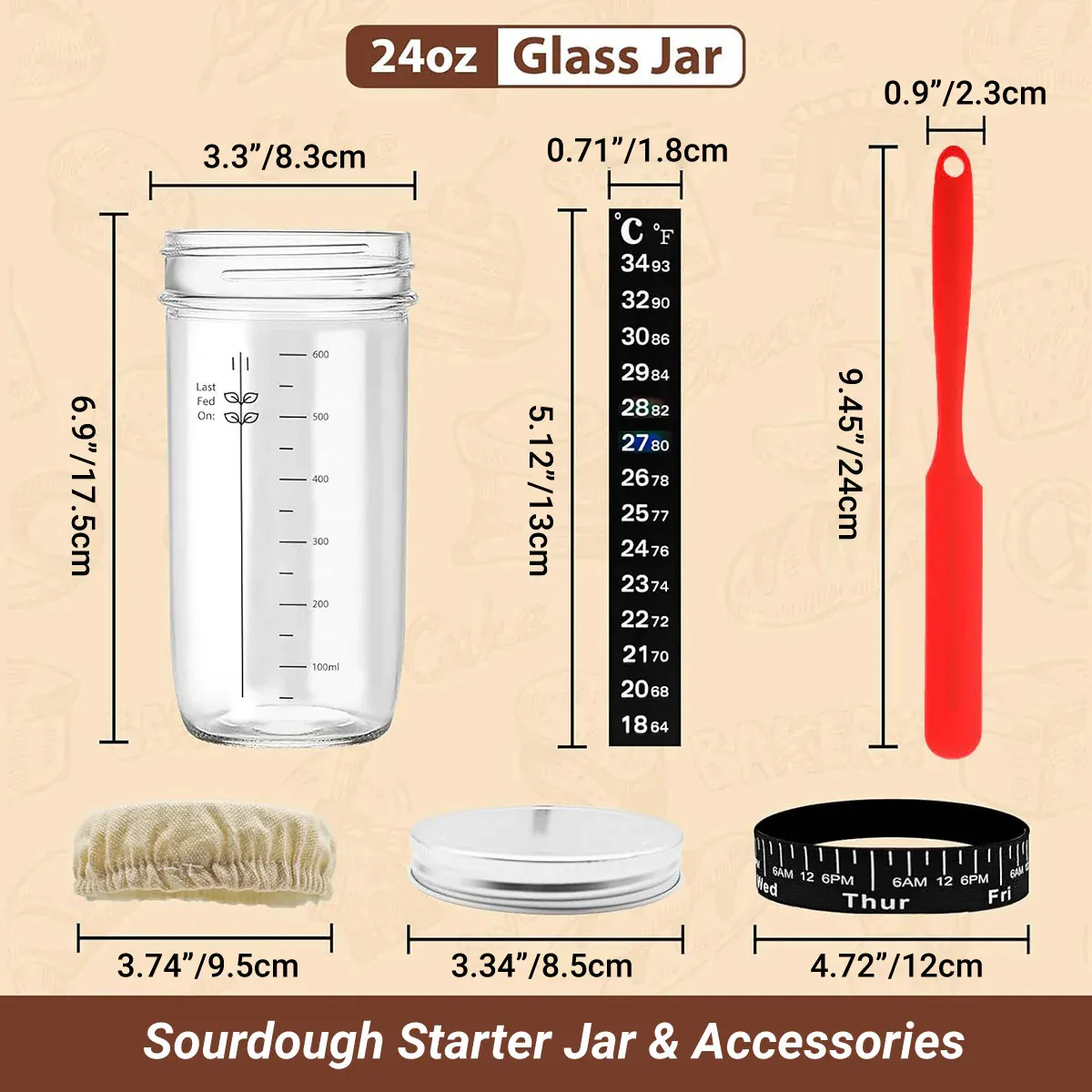 24oz Bread Fermentation Glass Jar Baking Supplies Airtight Container Dough — image 3