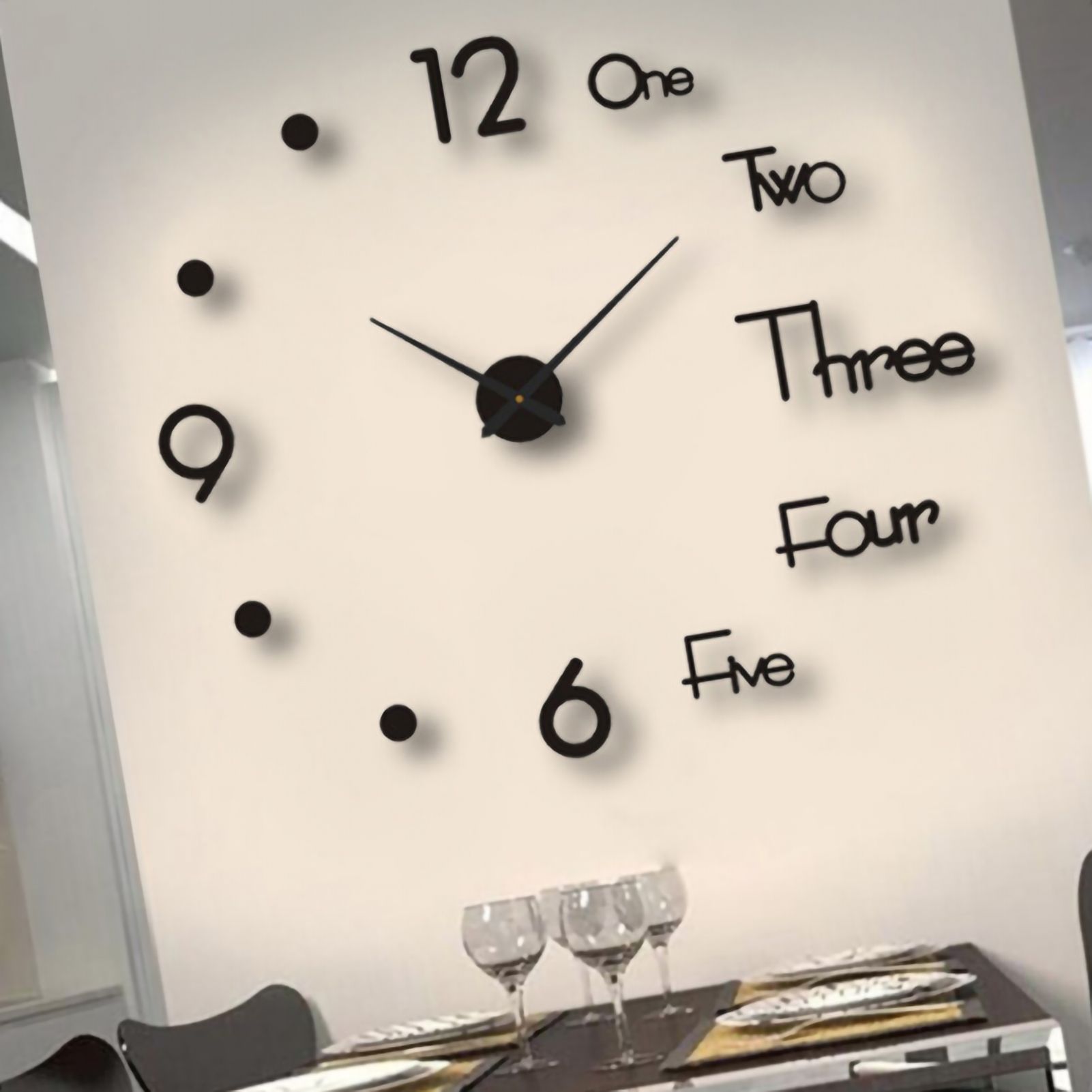 Night Light Wall Clock Frameless Decorative Luminous Silent Clock for Living Room Bedroom Black Large 130cm/51.18in — image 4