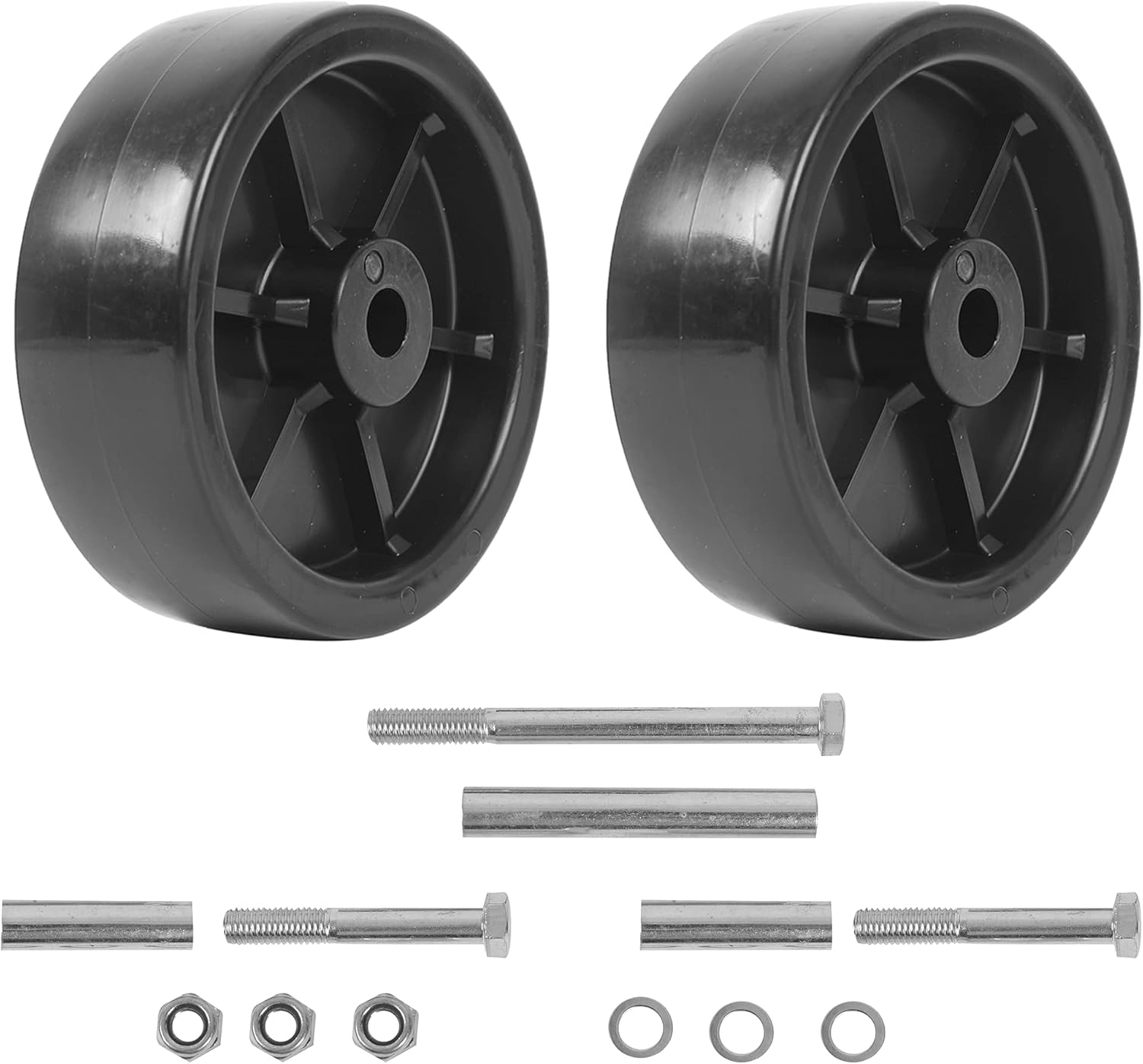 (2-Pack) 6-Inch Boat Trailer Jack Wheels - Universal Fit Black Plastic Caster Wheels - Includes All Mounting Hardware - Suitable for Boat Trailer Jacks with 1