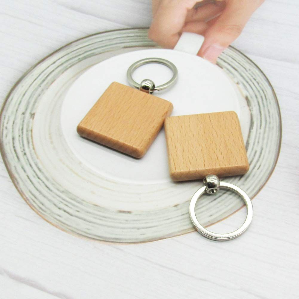 Blank Wooden Keychain DIY Handmade Geometric Tag Pendant Keyring Purse Backpack Ornament 10 Pcs — image 3