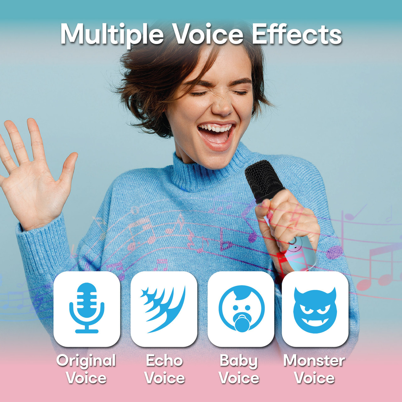 Laser Mini Karaoke Speaker with 2 Wireless Mics - Blue โ image 4