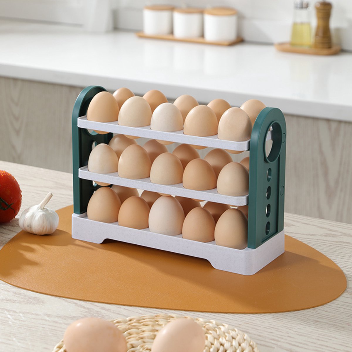 Egg Basket 30 Compartments 3 Layers - Dark Blue Flip-Down - With Handle for Refrigerator — image 3