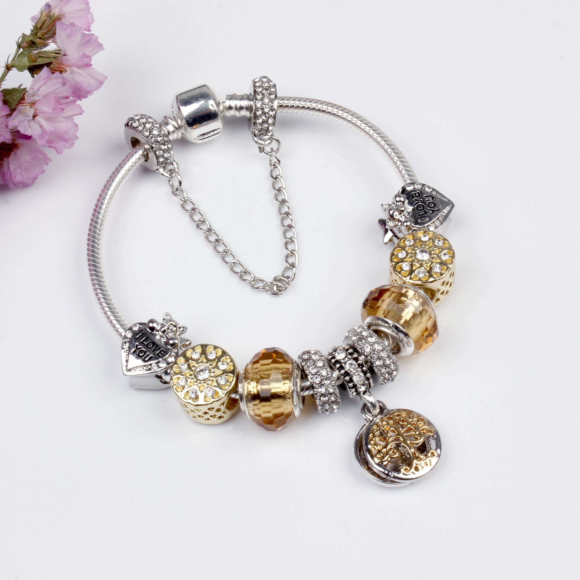 Crystal Bead & Tree of Life Pendant Bracelet with Rhinestones(20cm) โ image 2