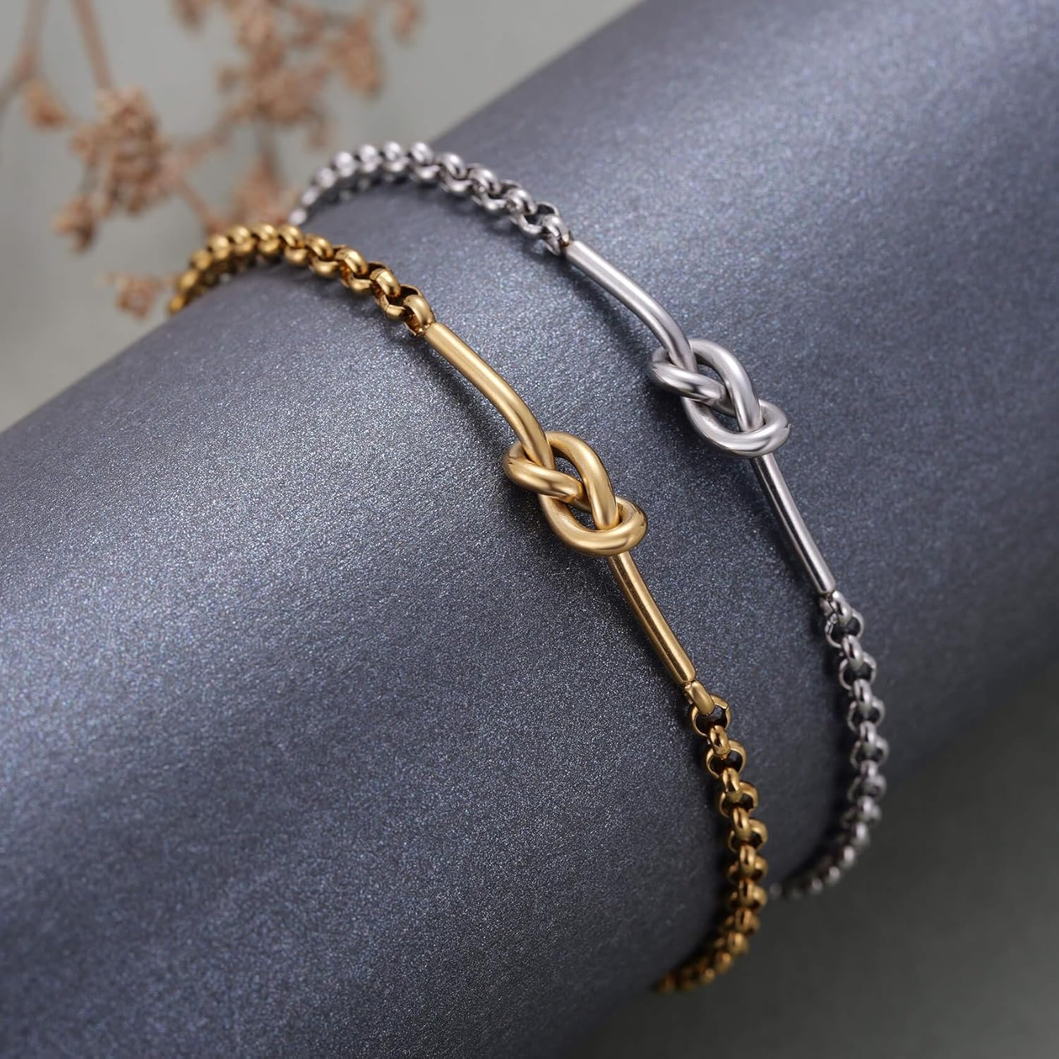 Kvekstio Set of 2 Friendship Knot Bracelets for Women – Gold & Silver Matching Chain Bracelets for Best Friends Besties or Bridesmaids, Meaningful — image 2