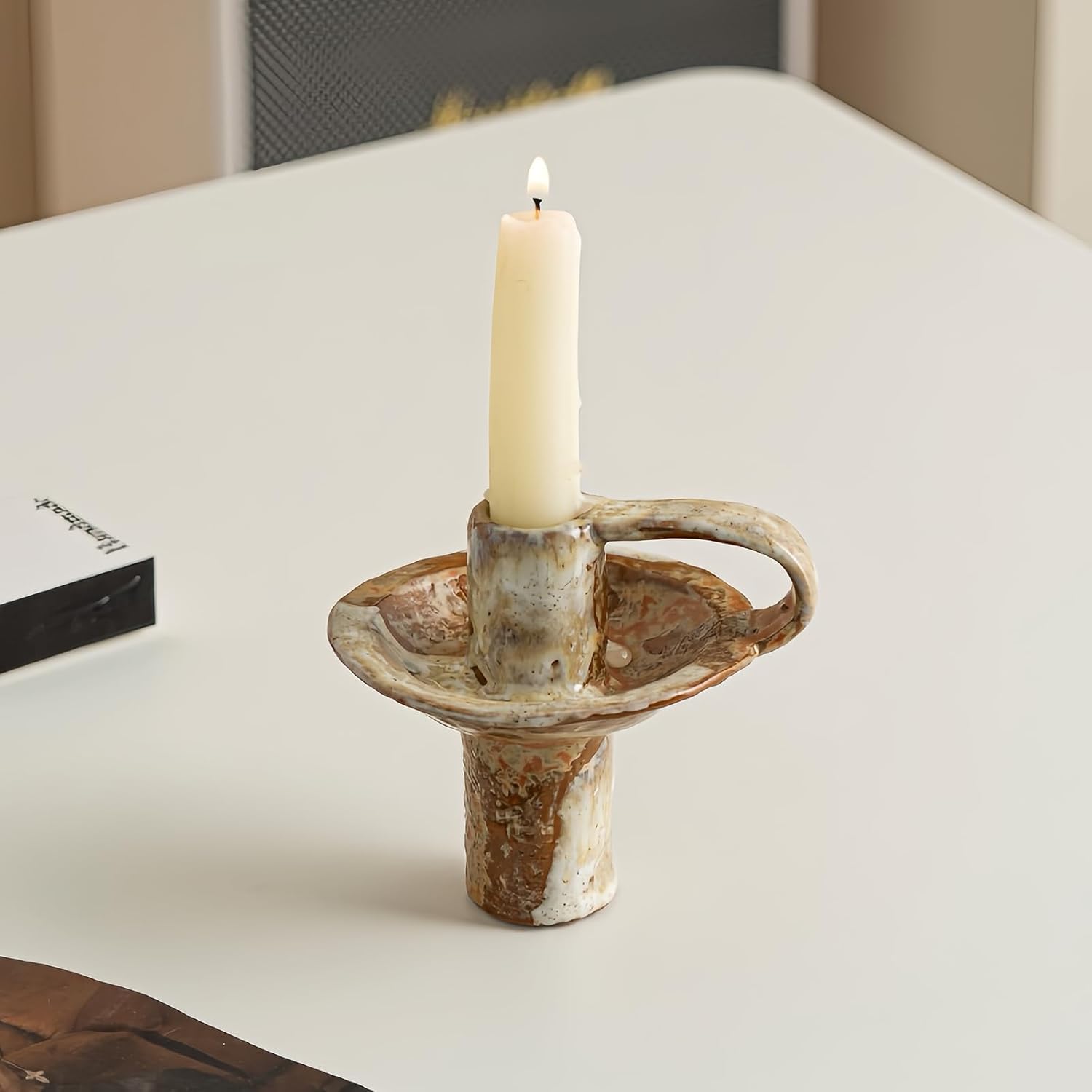 Taper Candle Holders, Vintage Ceramic Pillar Brass Candle Holder, Handmade Candlesticks Holders, Candle Sticks Holder Decor 7/8" ID Set of 2 โ image 4
