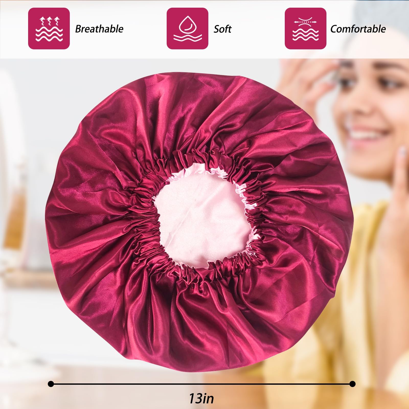 Satin Bonnet Silk Bonnet Hair Bonnet for Sleeping-Slouchy Beanie Hat Satin Sleep Cap for Women's Natural & Curly Hair(Red) — image 5