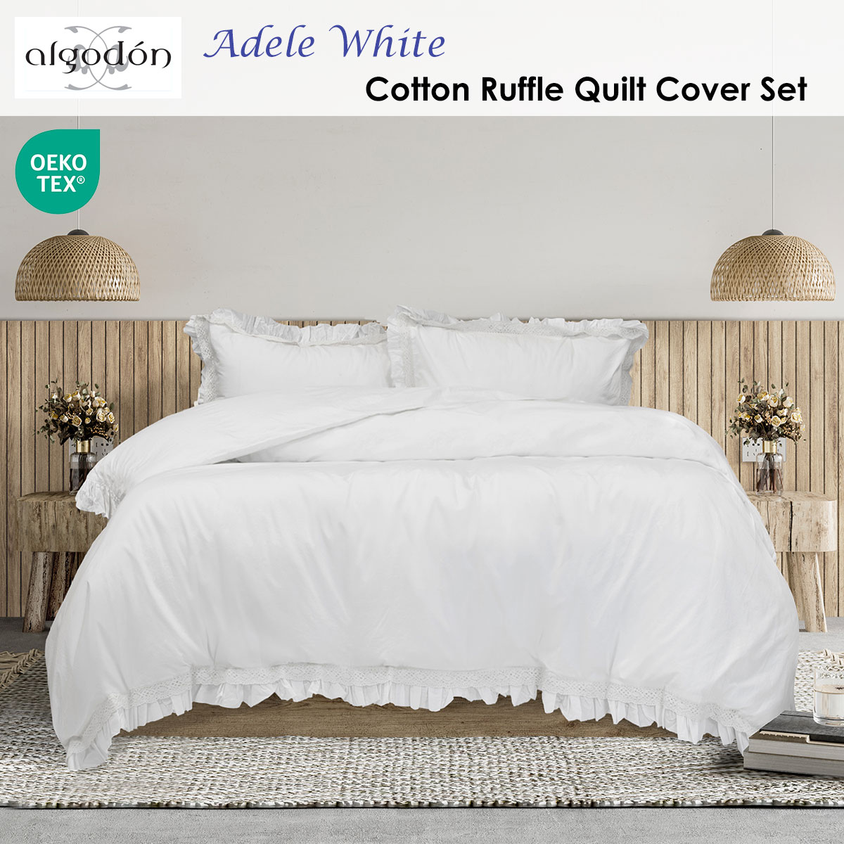 Algodon Adele White Cotton Ruffle Quilt Cover Set King โ image 2